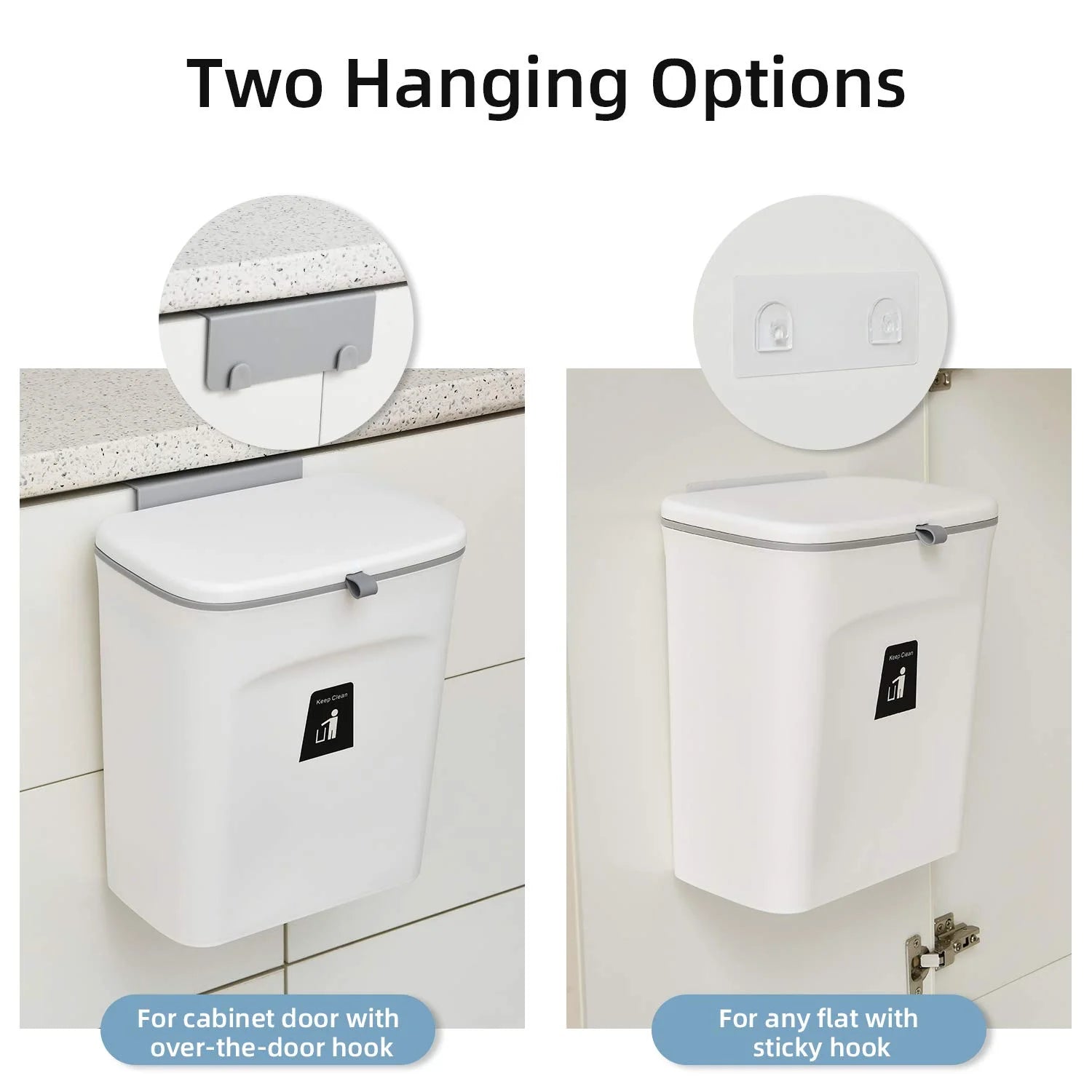 2.4 Gal Hanging Trash Can with Lid for Cabinet Door N636
