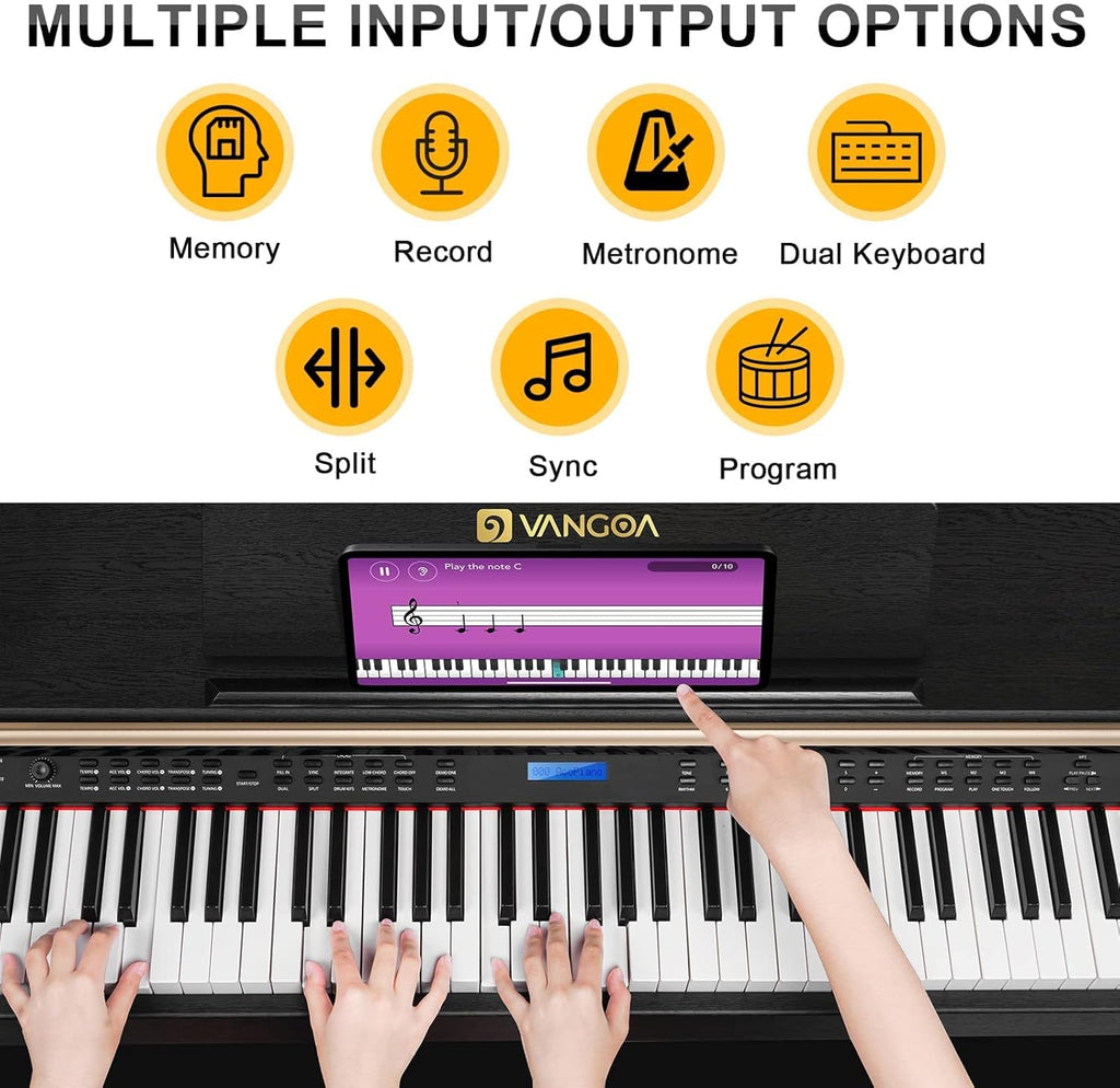 Vangoa 88 Key Weighted Digital Piano Bundle with Furniture Stand, Black Q36742