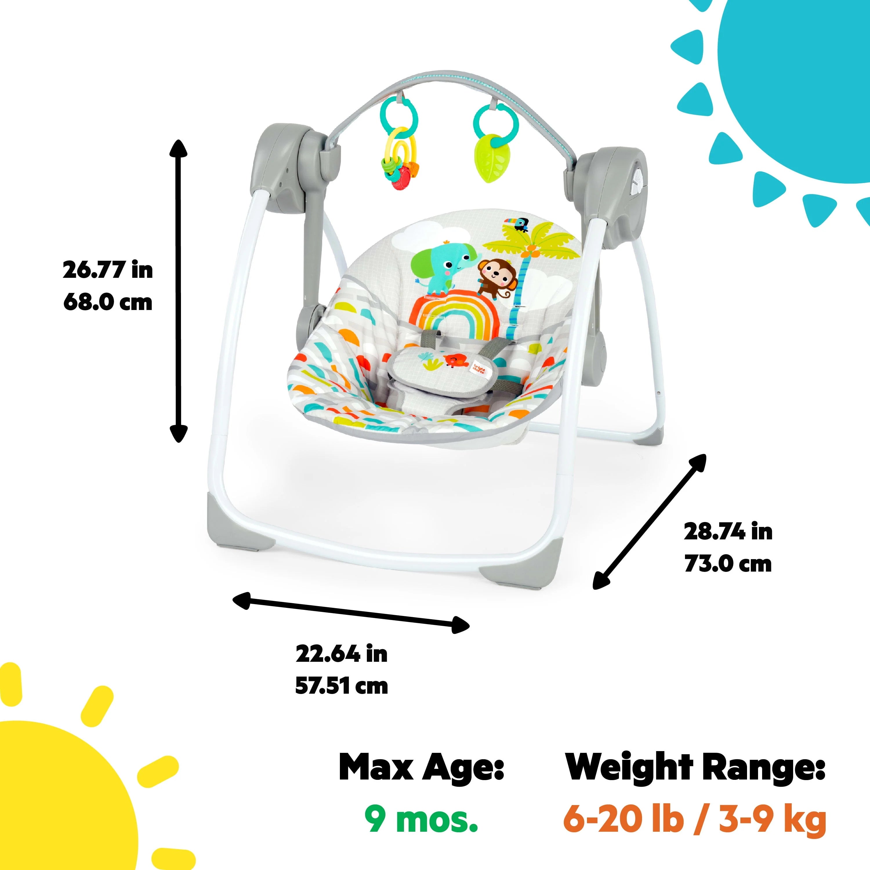 Bright Starts Playful Paradise Portable Baby Swing with Toys, Newborn Y6731