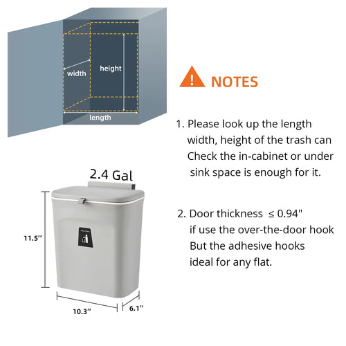 2.4 Gal Hanging Trash Can with Lid for Cabinet Door N636