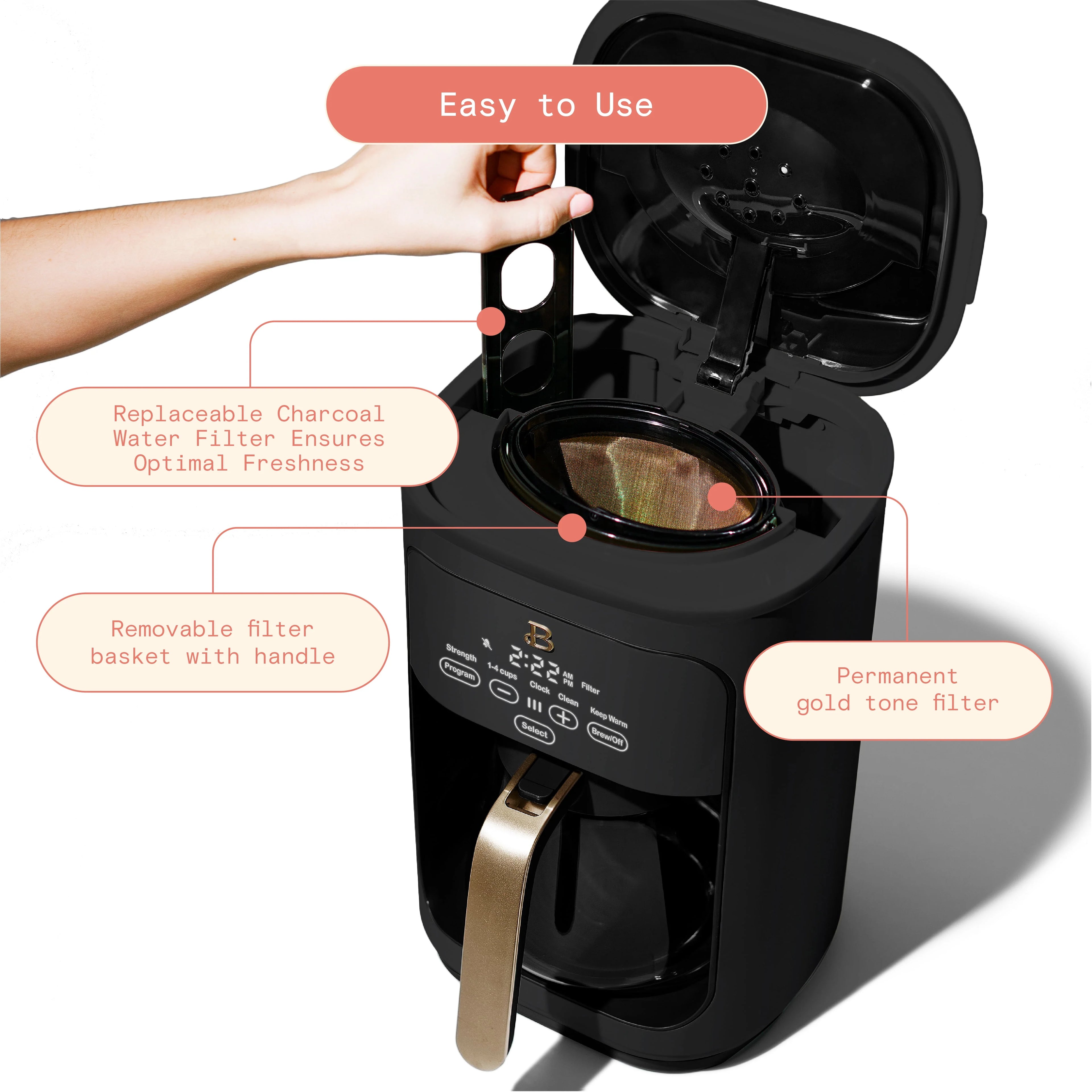 Beautiful 14-Cup Programmable Drip Coffee Maker with Touch Display, White Icing by Drew Barrymore F83994