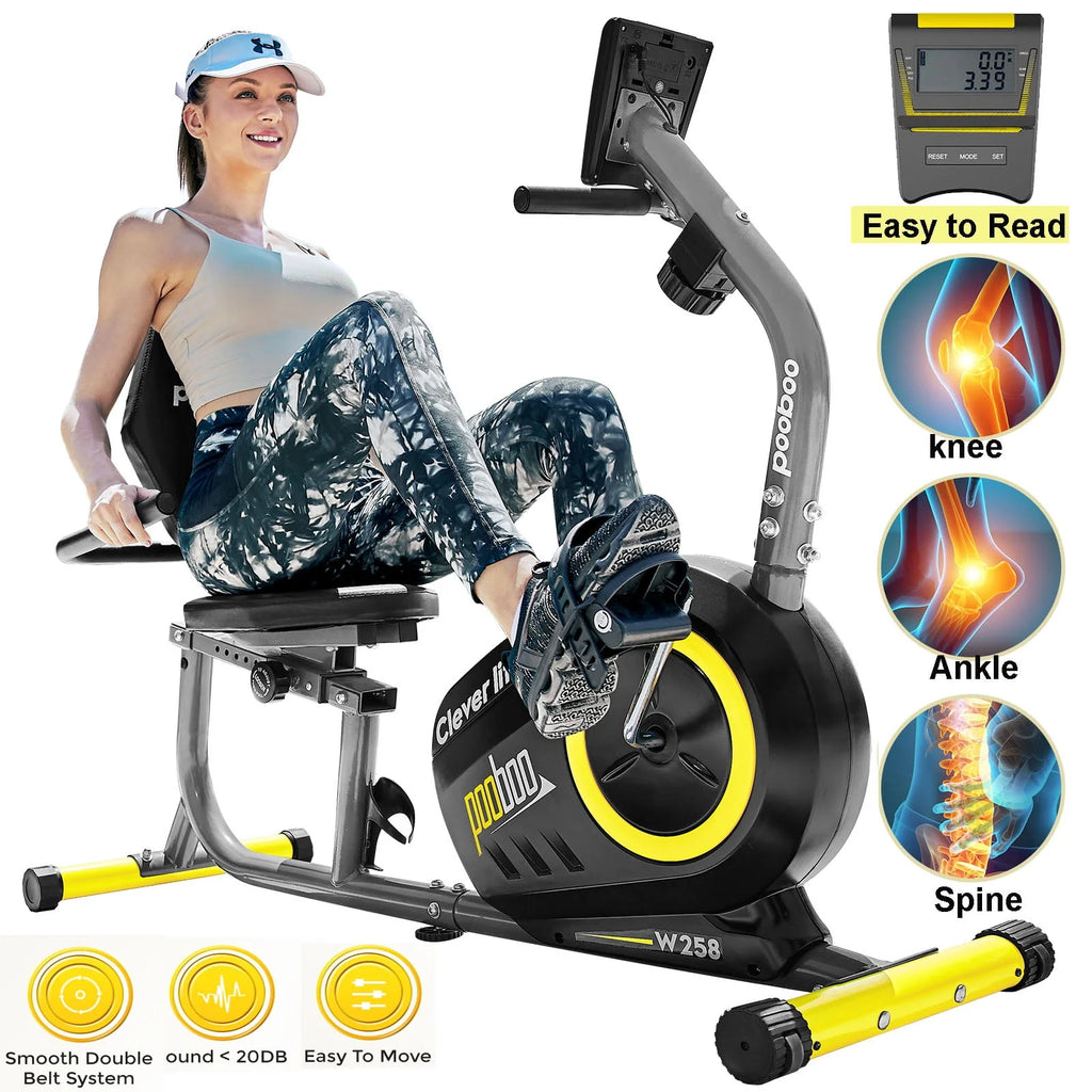 Pooboo Recumbent Exercise Bike Magnetic Resistance Indoor Cycling 380lb K92635