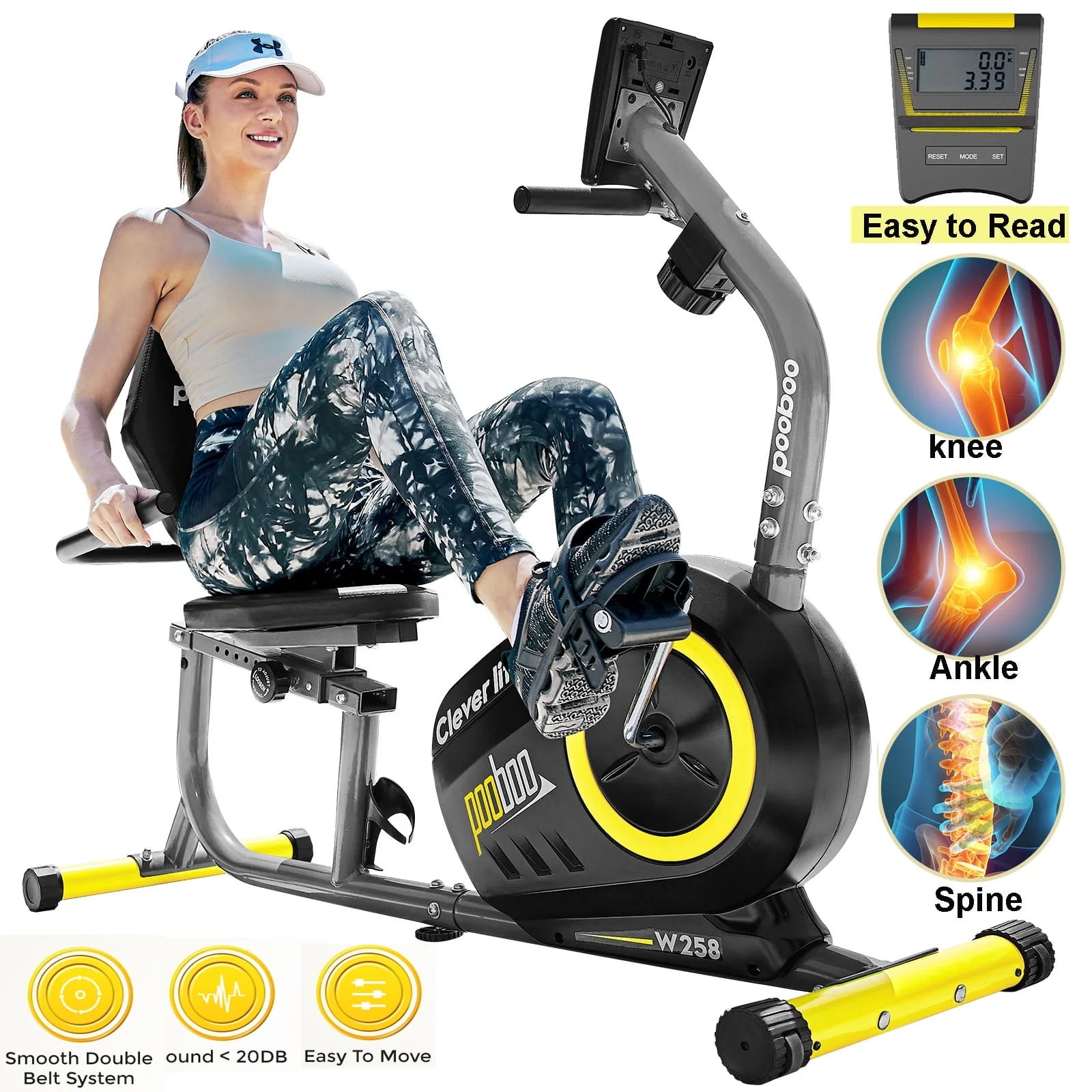 Pooboo Recumbent Exercise Bike Magnetic Resistance Indoor Cycling 380lb K92635