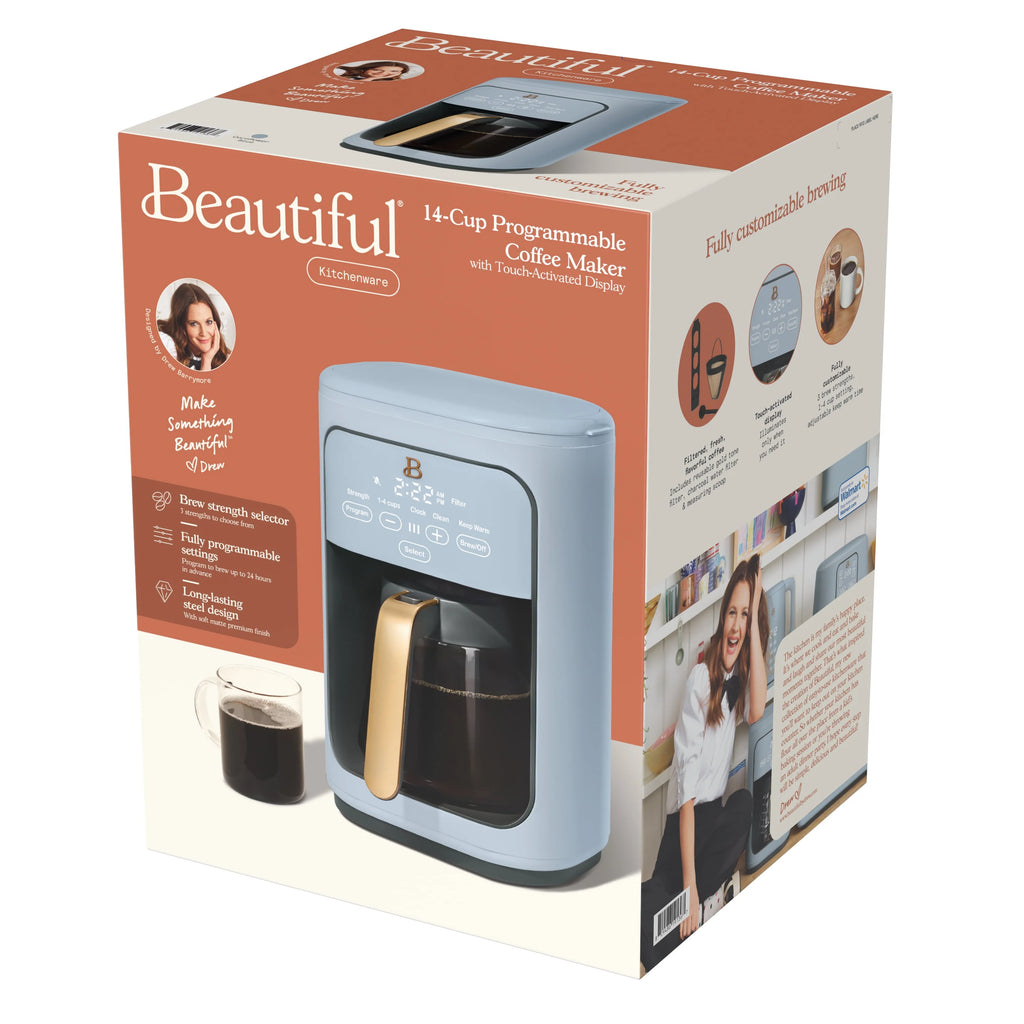Beautiful 14-Cup Programmable Drip Coffee Maker with Touch Display, White Icing by Drew Barrymore F83994