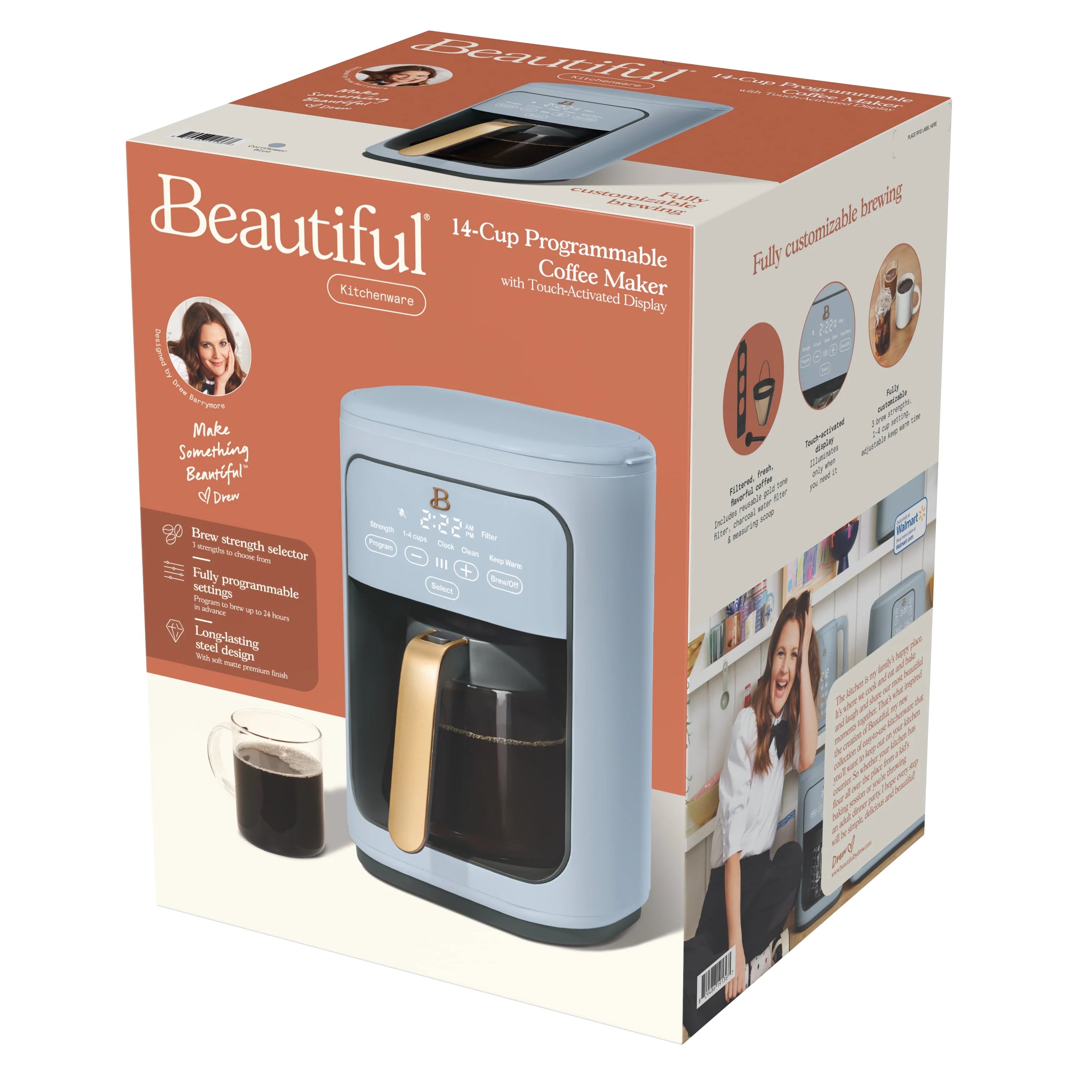 Beautiful 14-Cup Programmable Drip Coffee Maker with Touch Display, White Icing by Drew Barrymore F83994