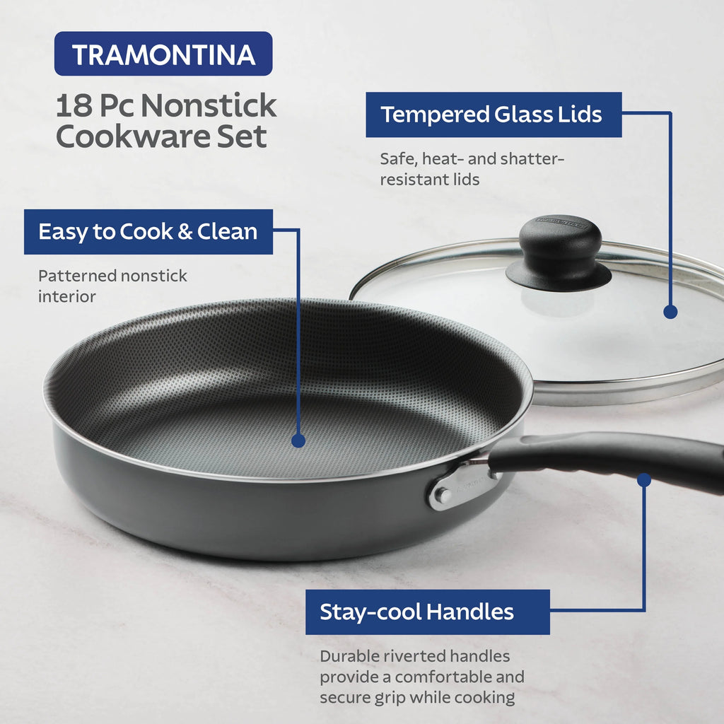 Tramontina Primaware 18 Piece Non-stick Cookware Set, Steel Gray X6646