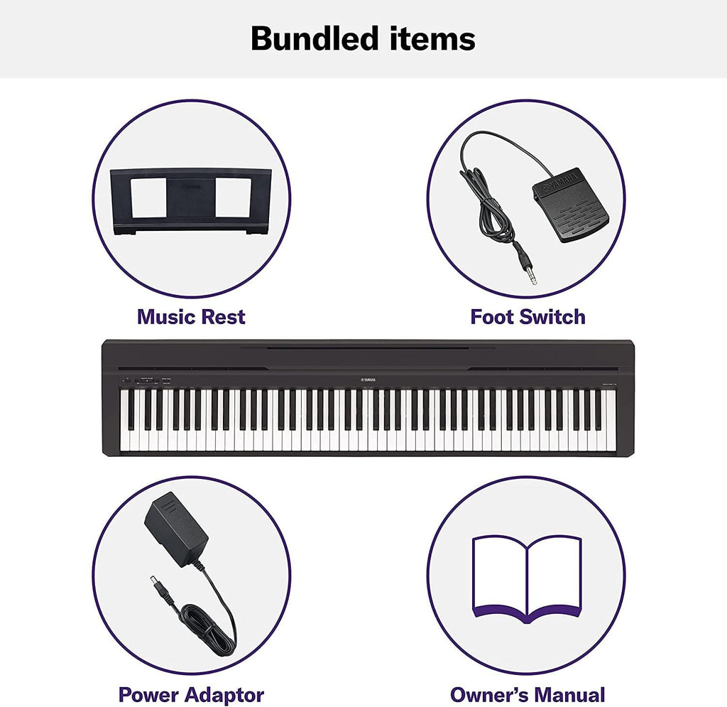 Yamaha P45B 88 Weighted Keys Digital Piano Bundle with Dust Cover and Key Sticker R2130