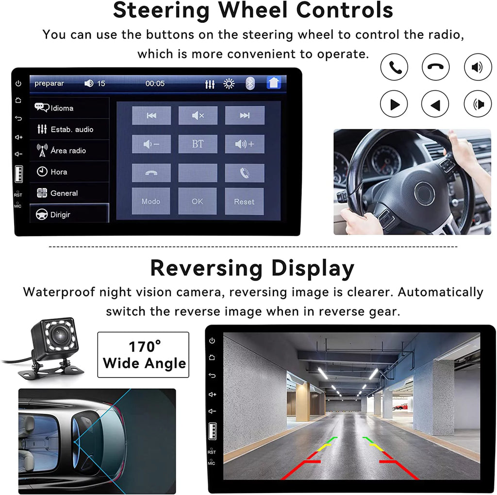 Podofo 1 Din 9" Car Stereo Touch Screen MP5 Player with Bluetooth, Mirror Link & Rearview Camera X115387