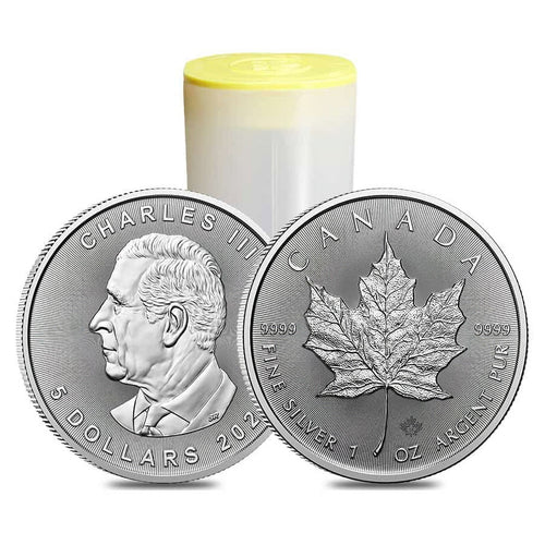 Roll of 25 - 2024 1 oz Canadian Silver Maple Leaf Coin BU