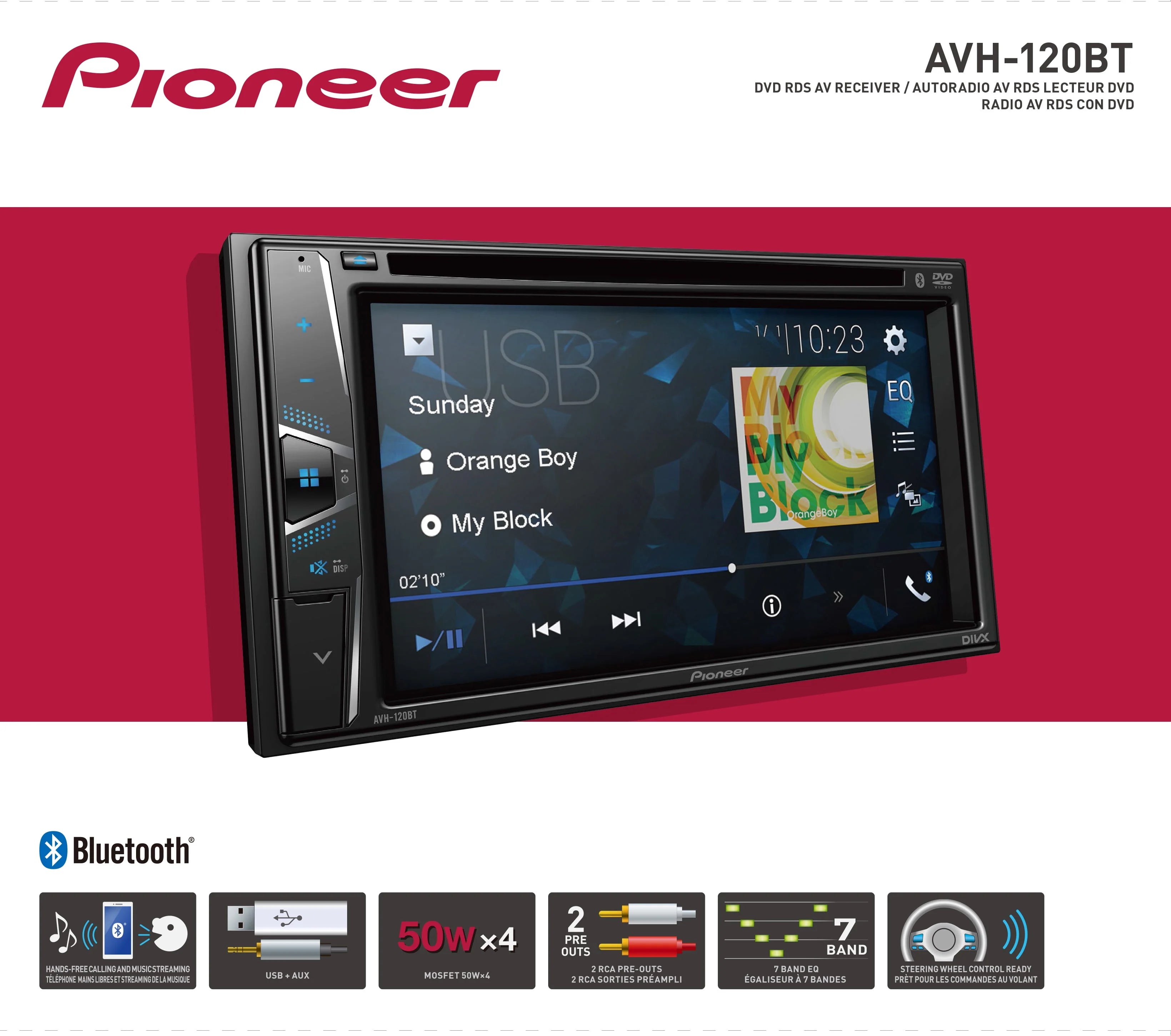 Pioneer AVH-120BT Double Din 6.2" Touchscreen Bluetooth Car Stereo C688549