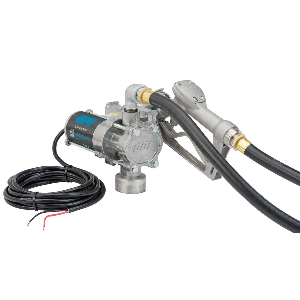 GPI - EZ-8 12v Fuel Transfer Pump, Manual Shut-Off Nozzle, 8 GPM Fuel Pump, 10' Hose, Power Cord, Adjustable Suction Pipe, Spin Collar (137100-05)