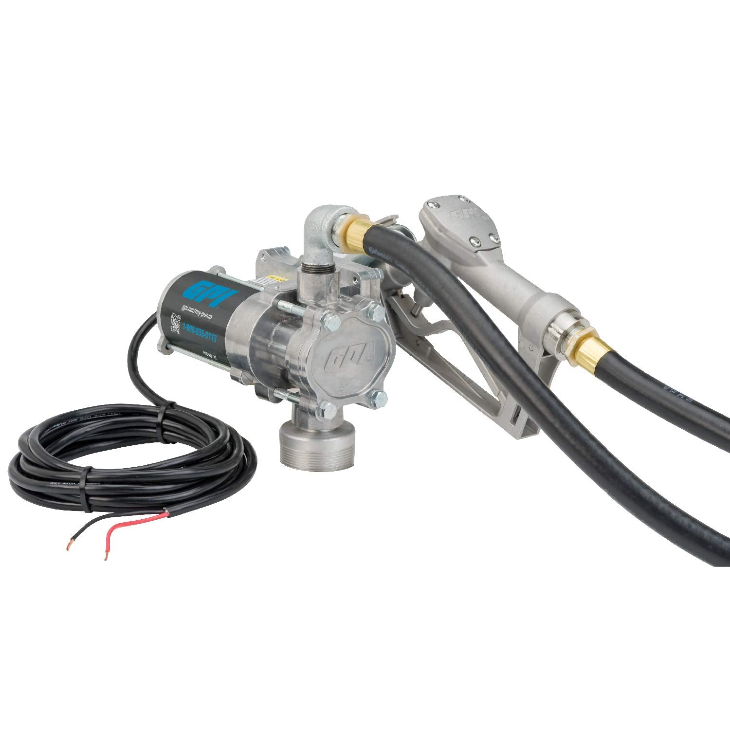GPI - EZ-8 12v Fuel Transfer Pump, Manual Shut-Off Nozzle, 8 GPM Fuel Pump, 10' Hose, Power Cord, Adjustable Suction Pipe, Spin Collar (137100-05)