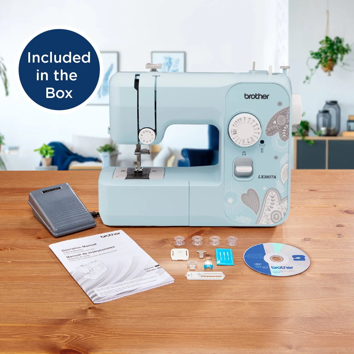 Brother LX3817 17-Stitch Portable Sewing Machine, White F765
