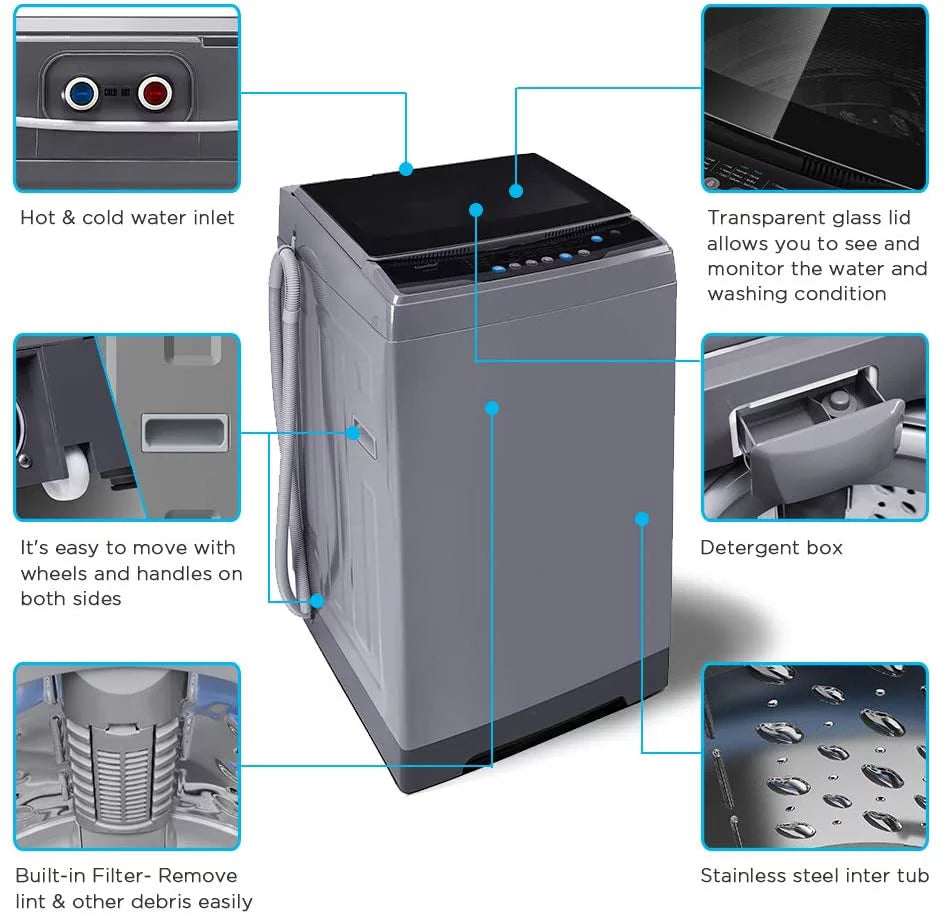 Comfee 1.6 Cu.ft Portable Washing Machine with Wheels, 6 Wash Programs, Magnetic Gray D938743