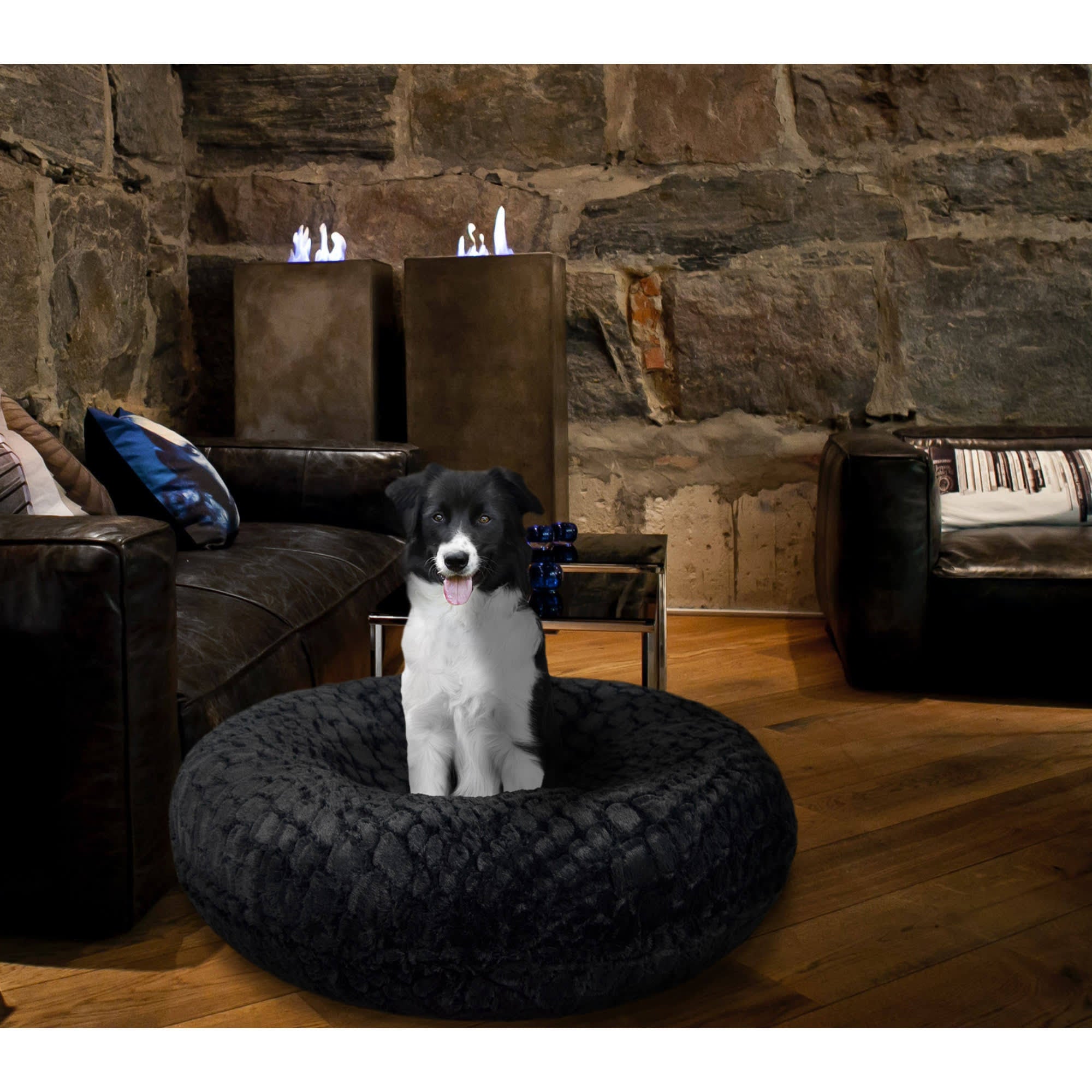 Bessie and Barnie Signature Serenity Black Faux Fur Bagel Pet Bed, XS 24 inch R80622