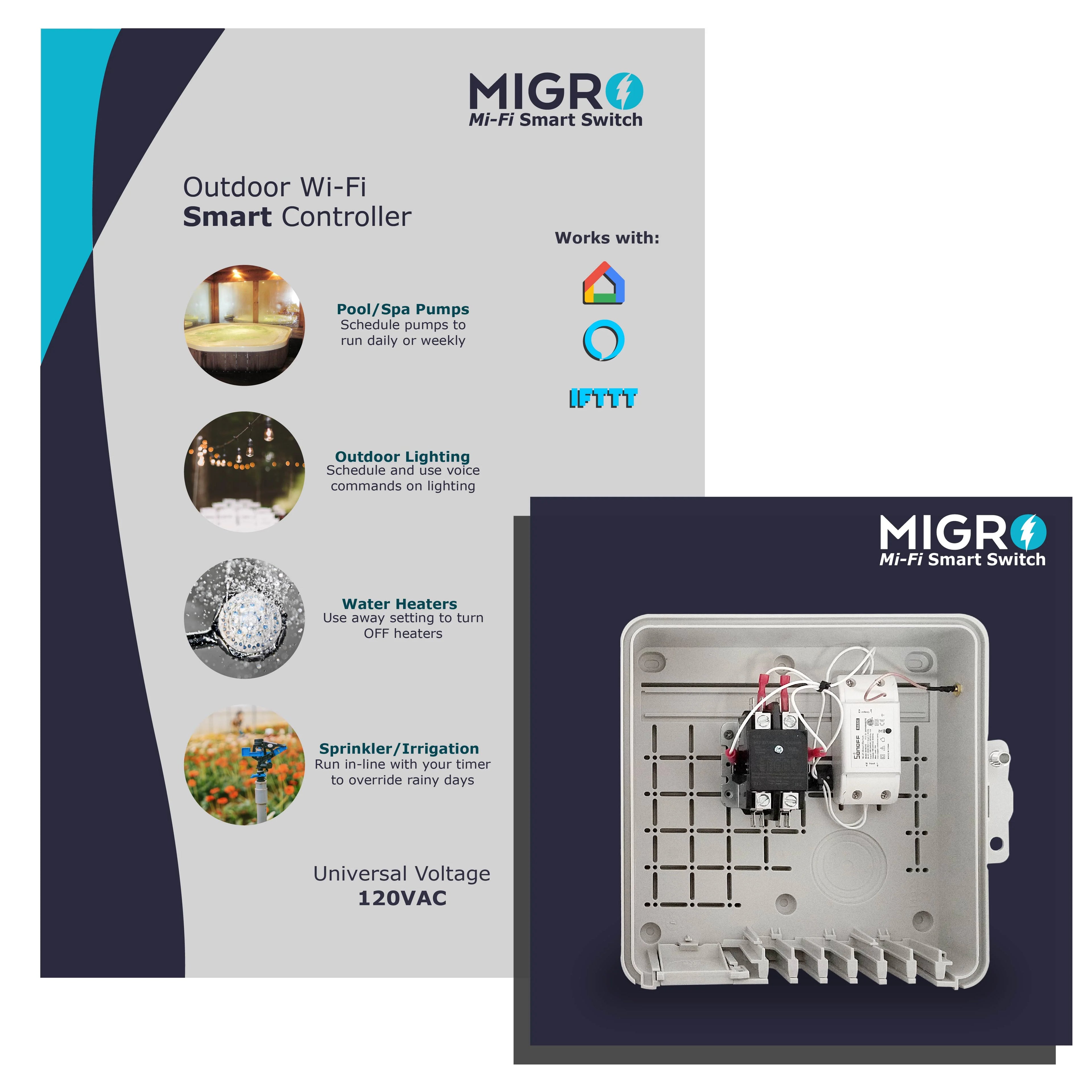 MIGRO Outdoor Smart Wi-Fi Outlet Box Heavy Duty Wireless Pump Control Timer Switch R311494