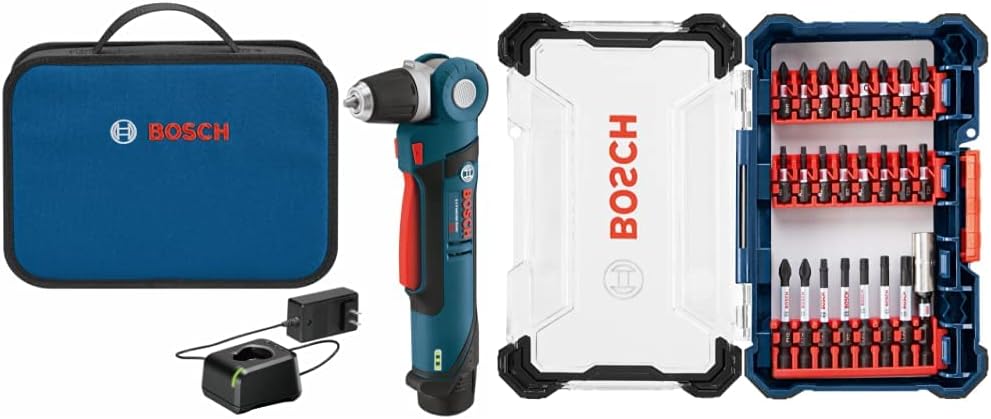 BOSCH PS11-102 12-Volt Lithium-Ion Max 3/8-Inch Right Angle Drill/Driver Kit with (1) High Capacity Battery and Charger , Blue