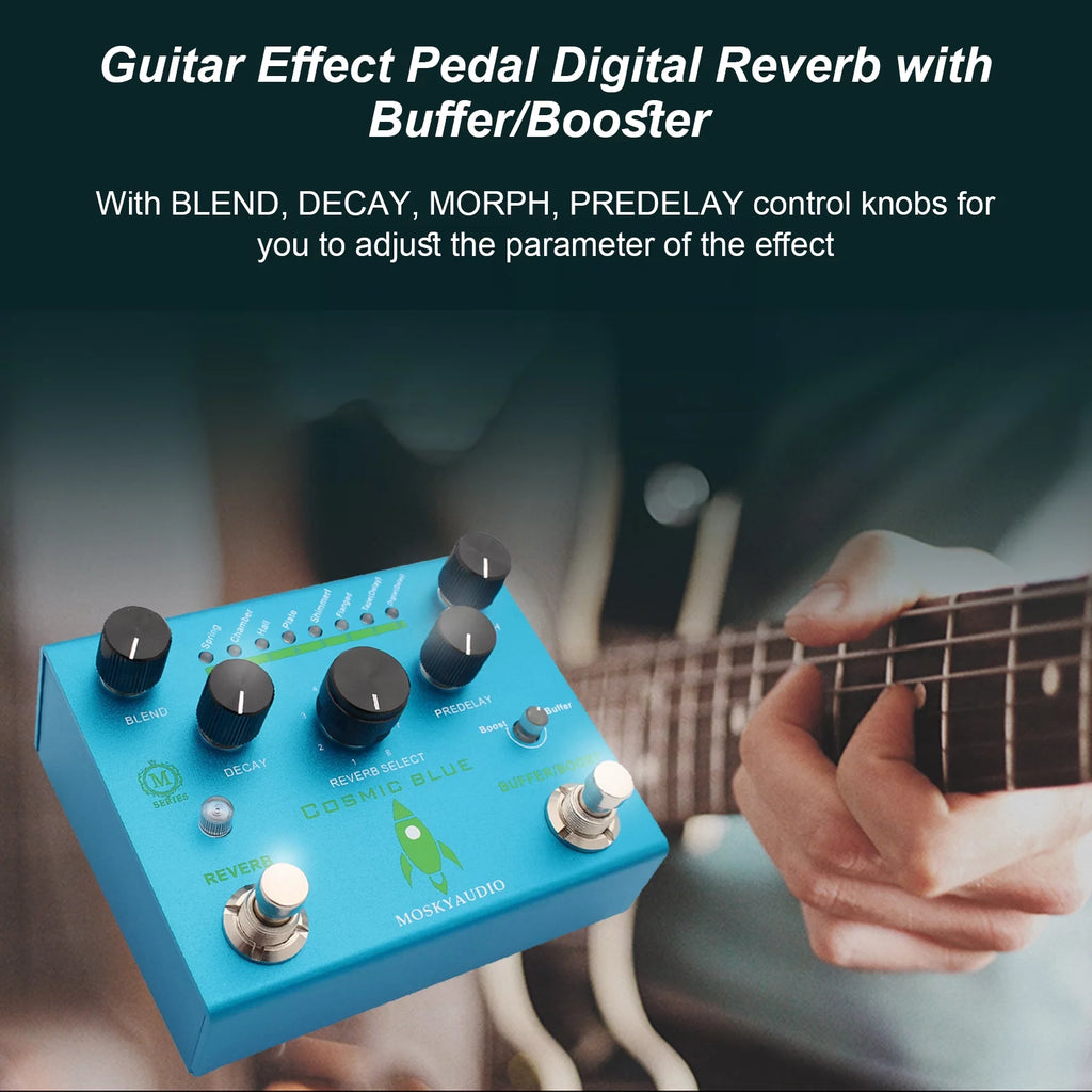 MOSKYAudio Guitar Effect Pedal Digital Reverb with 8-Mode Selection, COSMIC BLUE L67231