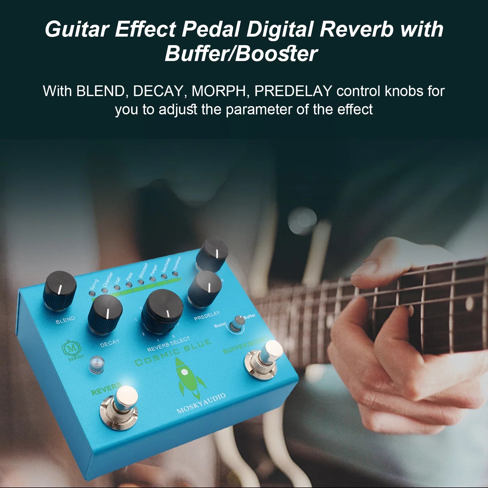 MOSKYAudio Guitar Effect Pedal Digital Reverb with 8-Mode Selection, COSMIC BLUE L67231