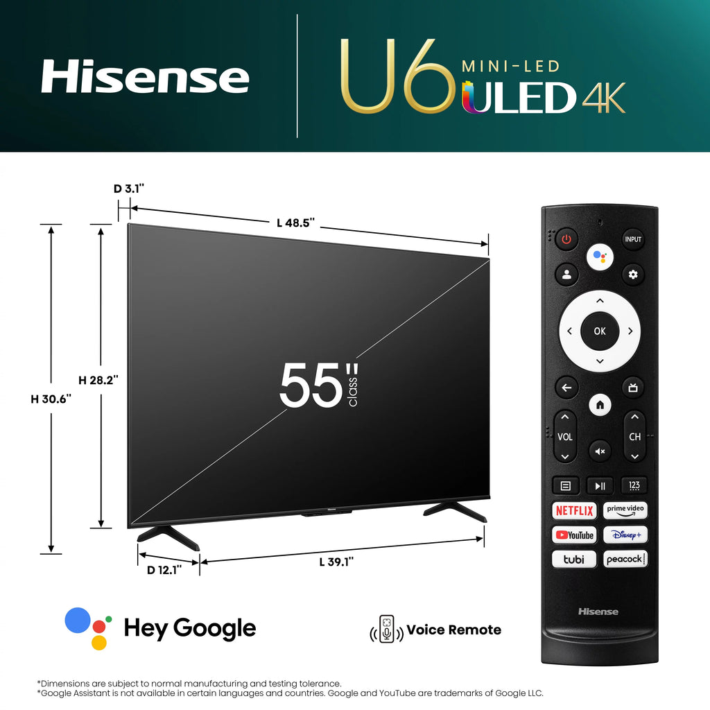 Hisense 55-Inch Class U6 Series Mini-LED QLED Google Smart TV (55U6K) M29951