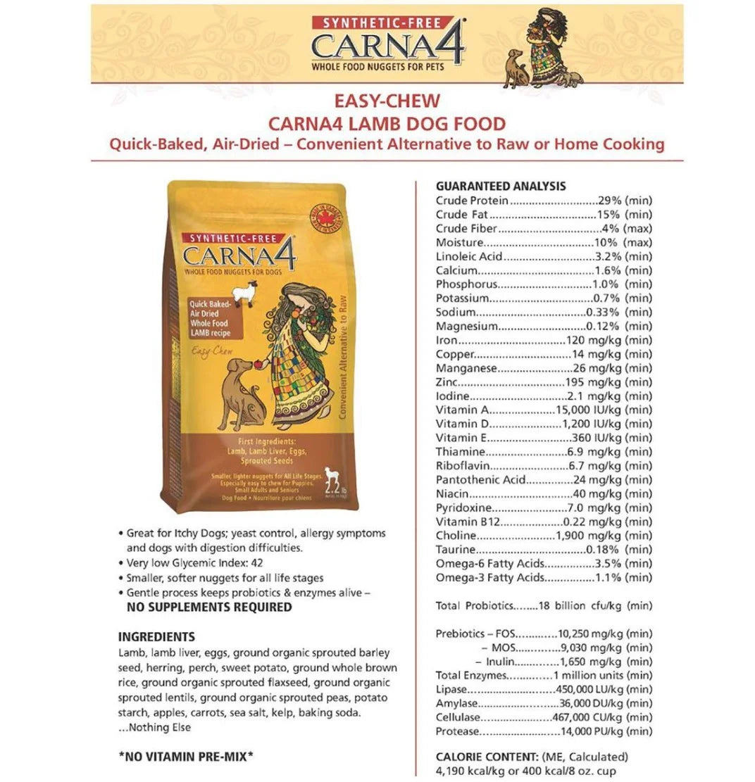 Carna4 Lamb Easy-Chewy Dry Dog Food 20 lb. H80493