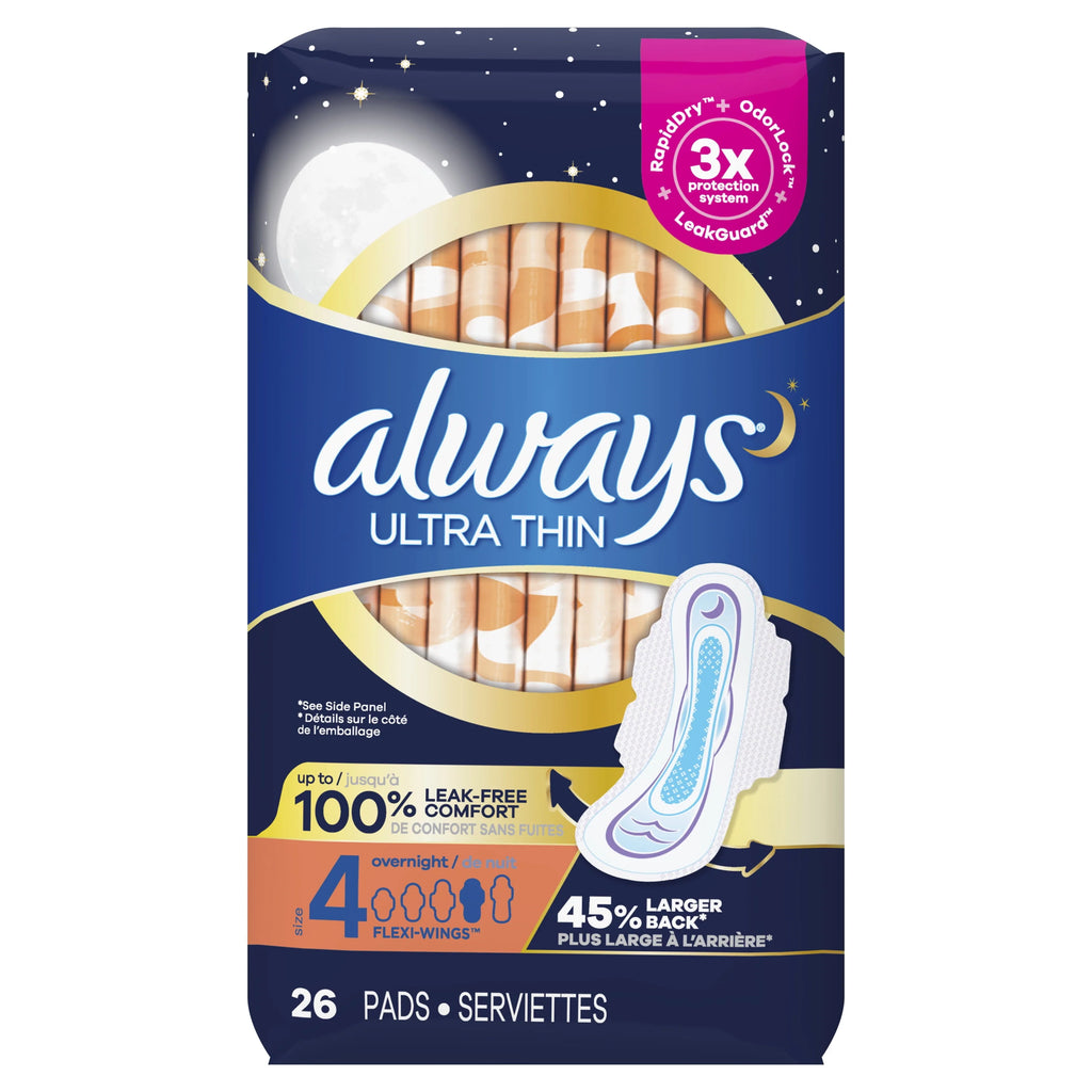 Always Ultra Thin Overnight Pads with Wings Size 4, 36 Count L6469