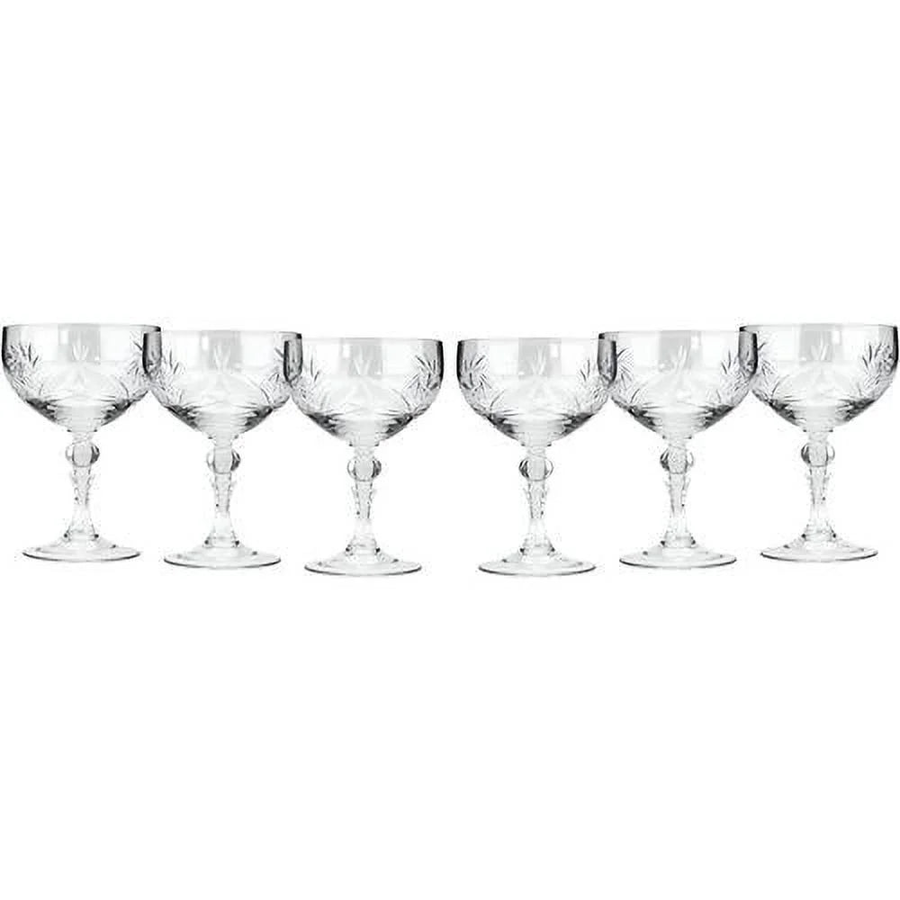 Crystal CR6701, 8 Oz Crystal Champagne/Cocktail Coupe Glasses, Old-Fashioned Hand Made Coupes, Unique Vintage Stemware Set Of 6