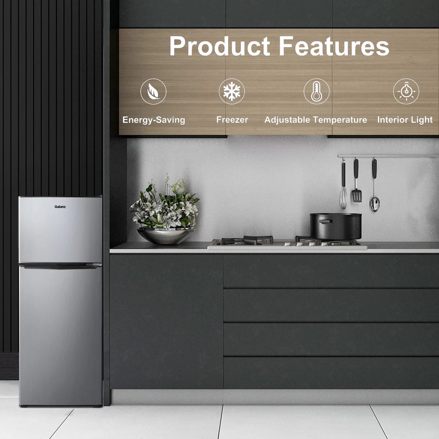 Galanz 4.6 Cu ft Two Door Mini Refrigerator with Freezer, Stainless Steel T8360