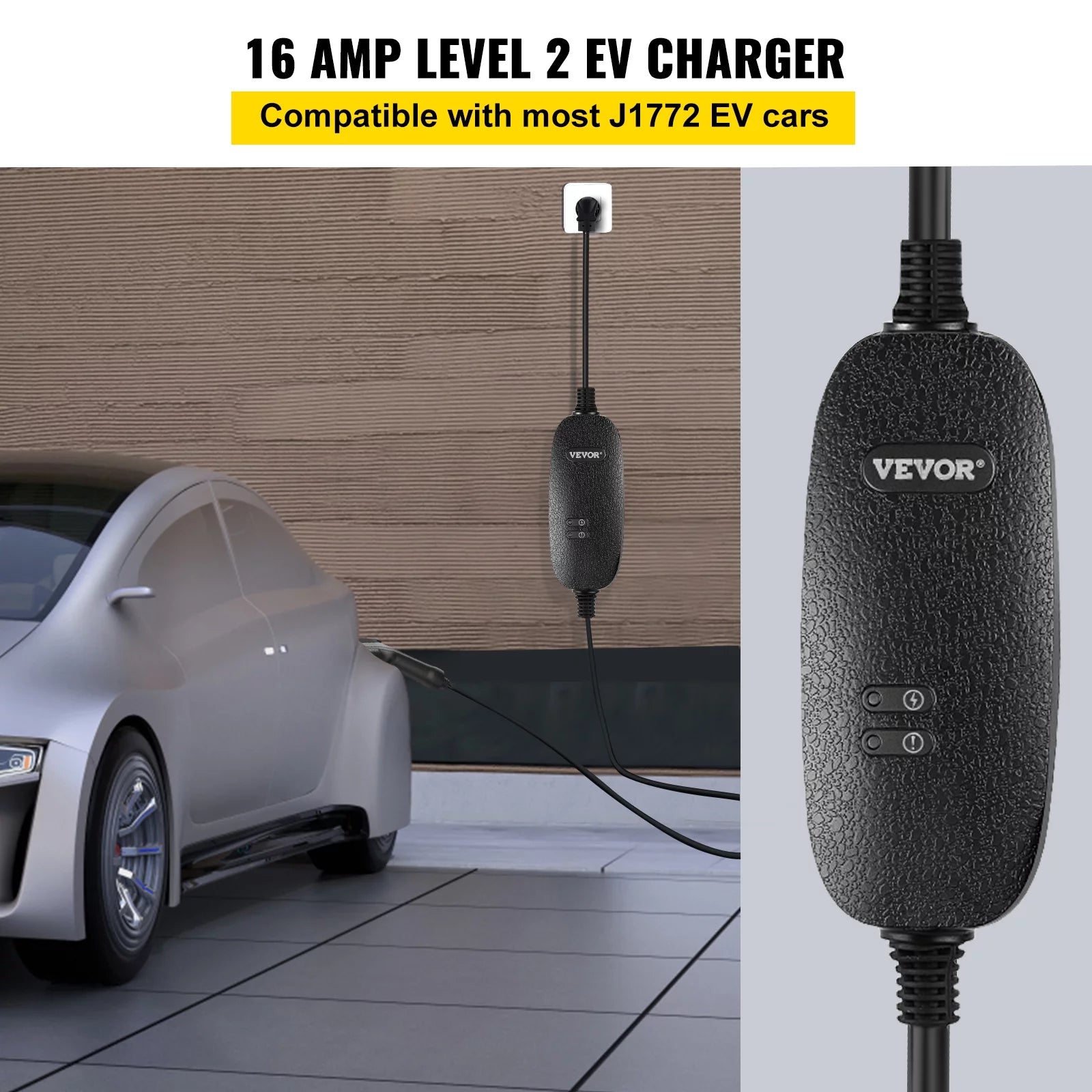 VEVOR Level 2 EV Charger, 16 Amp Portable with 25 ft Cable, J1772 Plug L434477
