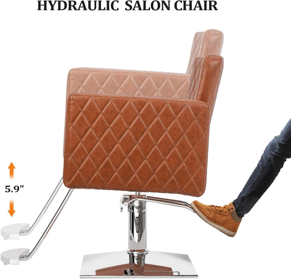 Salon Chair for Hair Stylist, Hydraulic Barber Chair with Aluminium Footrest, Brown M2726