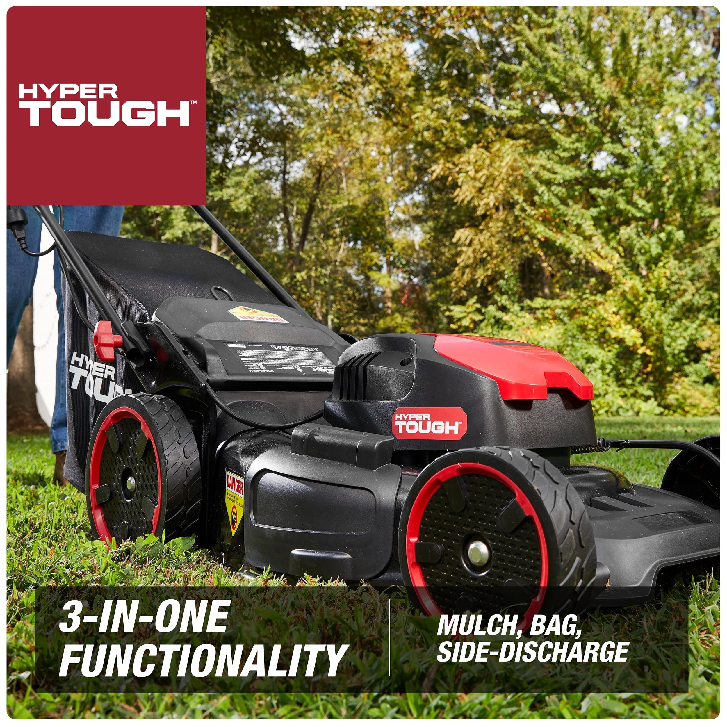 Hyper Tough 13A Corded Push Lawn Mower, 3-in-1 Bag/Mulch/Side Discharge M969