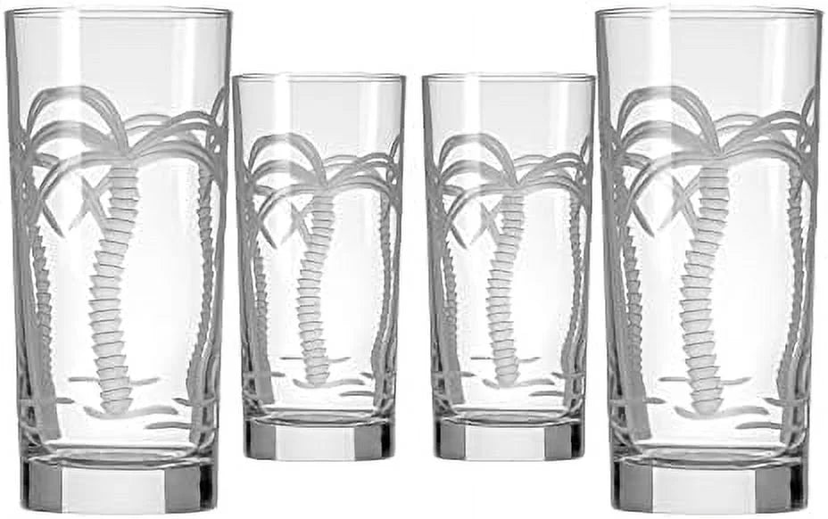 Palm Tree Highball Glass 15 oz Set of 4 Lead-Free Crystal A2053