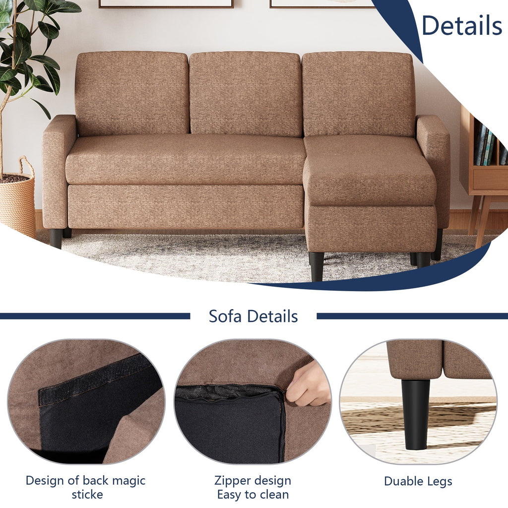 Walsunny Convertible Sectional Sofa Couch, L-Shaped with Reversible Chaise, Grayish Black A704