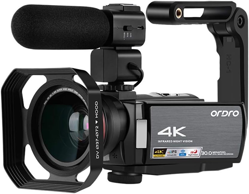 4K Video Camera Camcorder ORDRO HDR-AE8 4K UHD 1080P 60FPS Digital WiFi Camera Camcorder with IR Night Vision 3.0 '' IPS Touch Screen Camcorder with Microphone Wide Angle Lens and Camera Holder