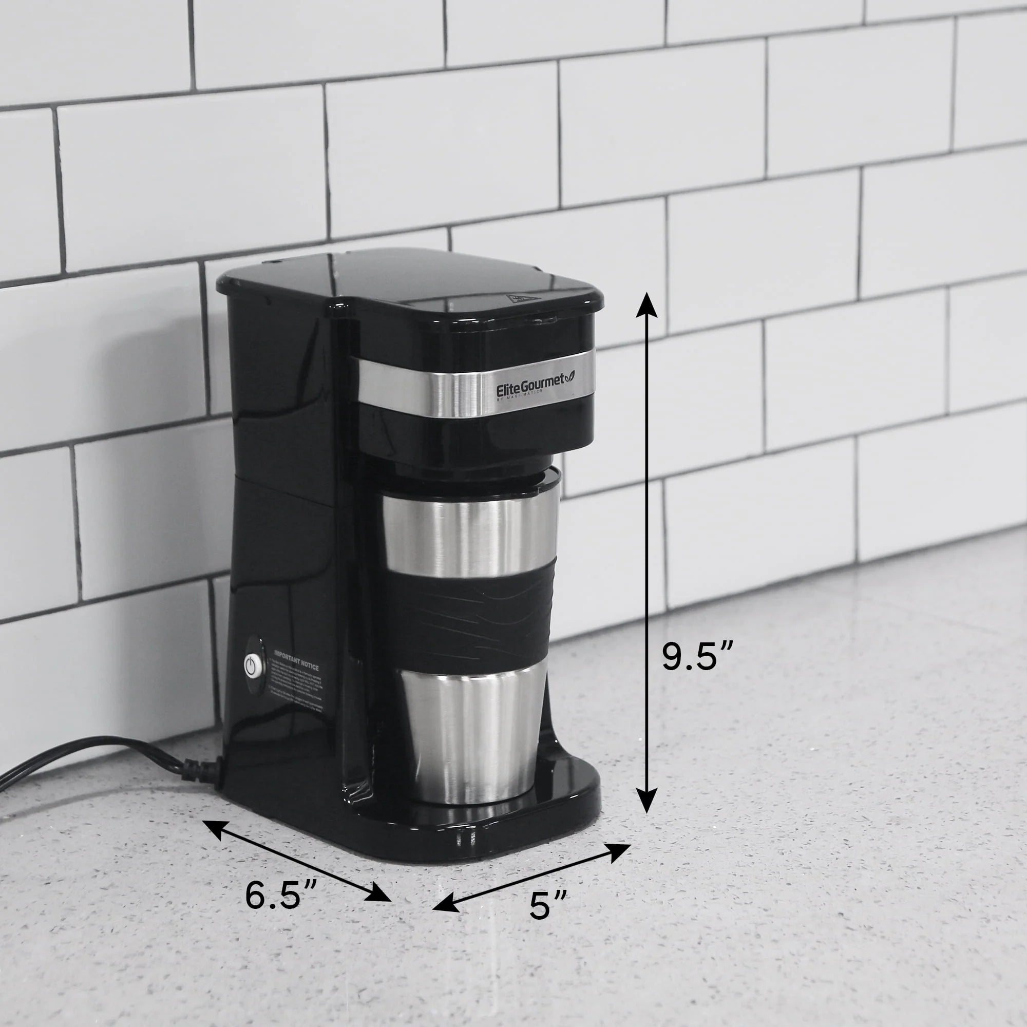 Elite Gourmet Single Serve Coffee Maker with Stainless Steel Mug C390002