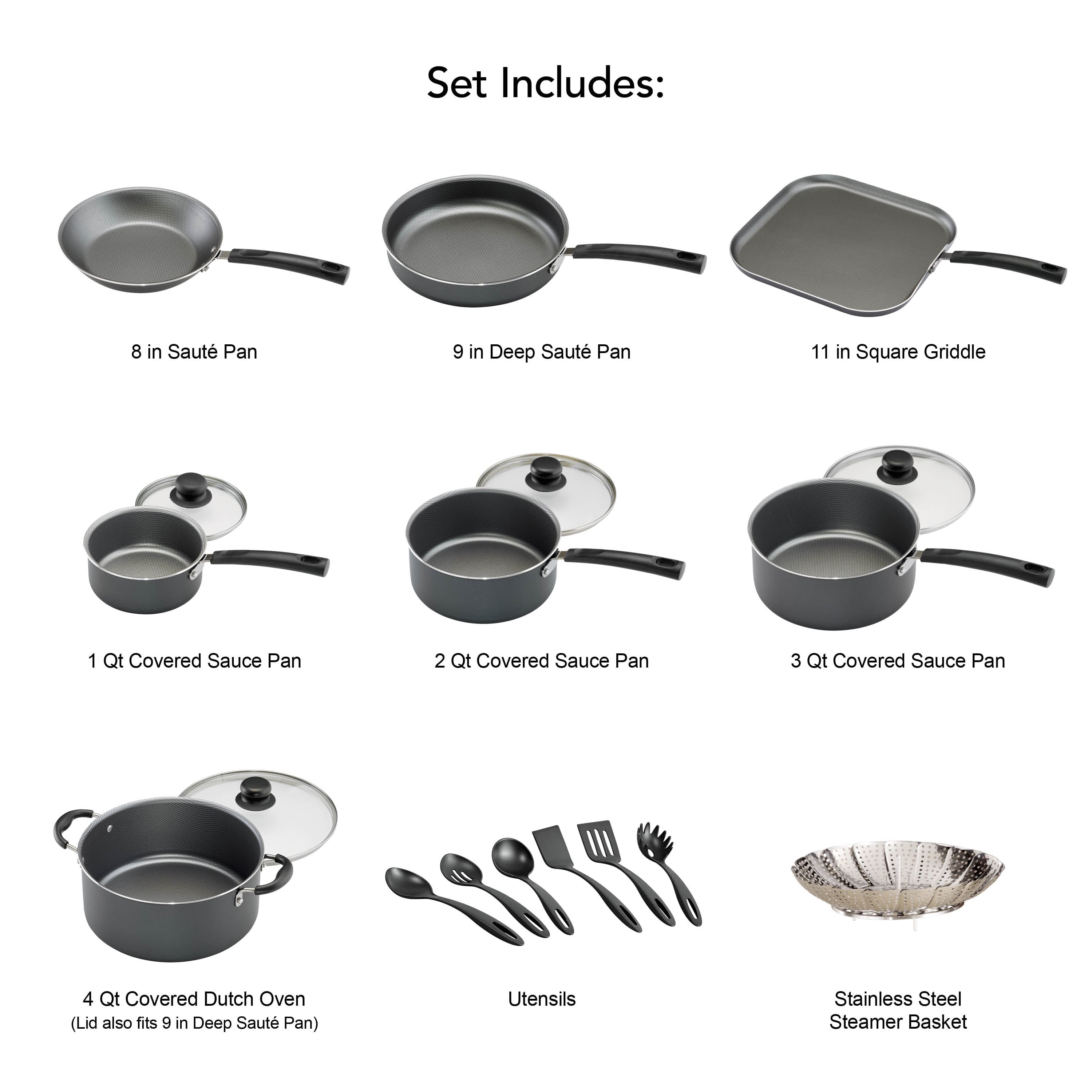 Tramontina Primaware 18 Piece Non-stick Cookware Set, Steel Gray X6646