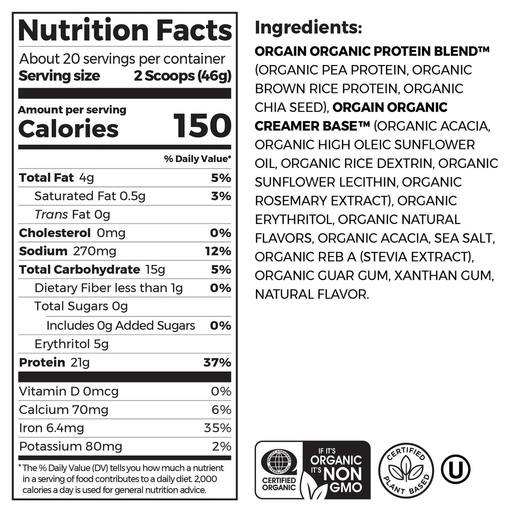 Orgain Organic Vegan Protein Powder, Vanilla Bean, 2.03lb H721719