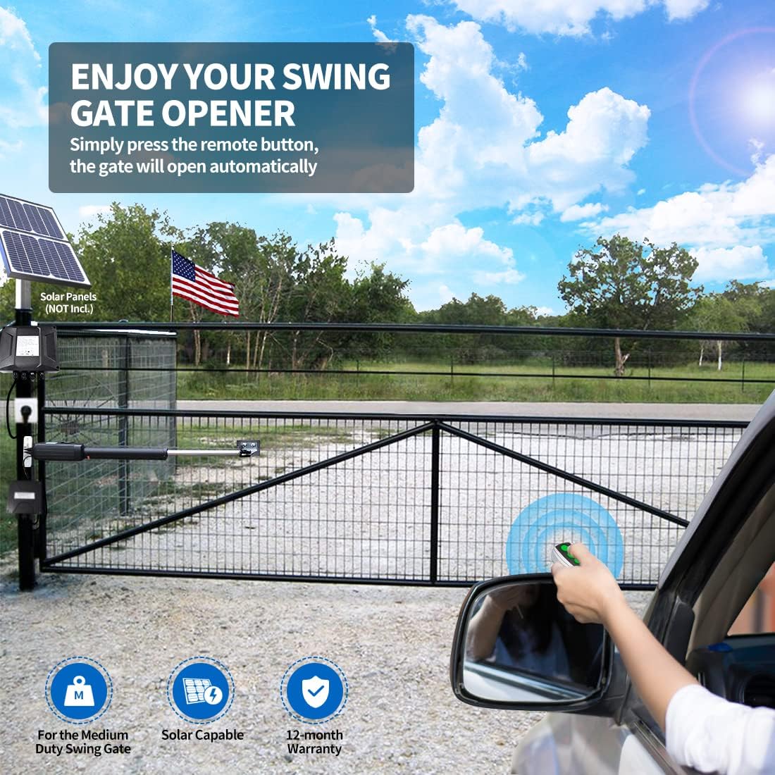 TOPENS A5131 Single Swing Gate Opener Medium Duty Automatic Gate Motor for Gates Up to 16ft S5678