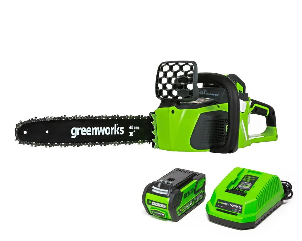 Greenworks 40V 16 Cordless Brushless Chainsaw with 4.0 Ah Battery and Charger 20312