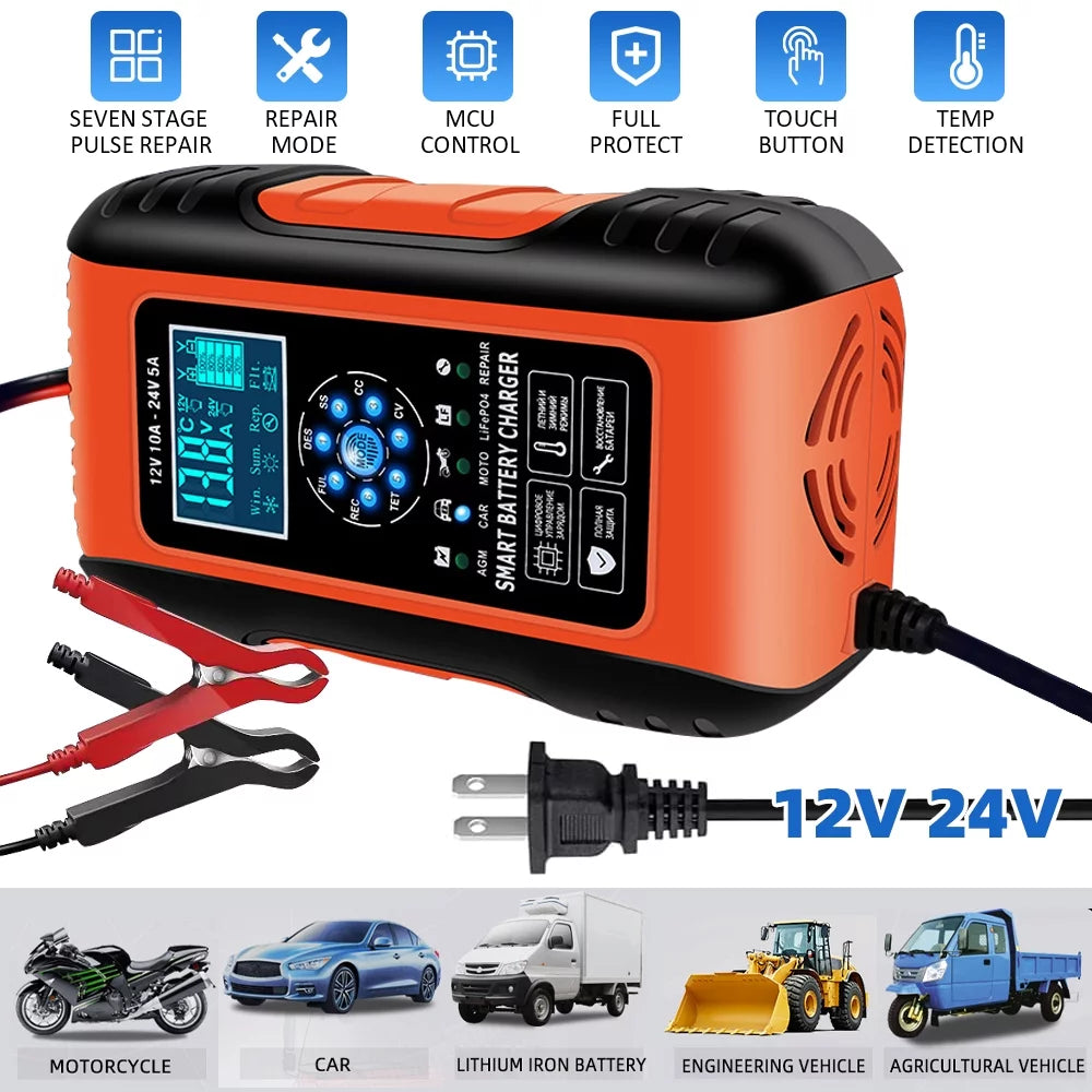 10A Smart Car Battery Charger 12V/24V with Pulse Repair R8209