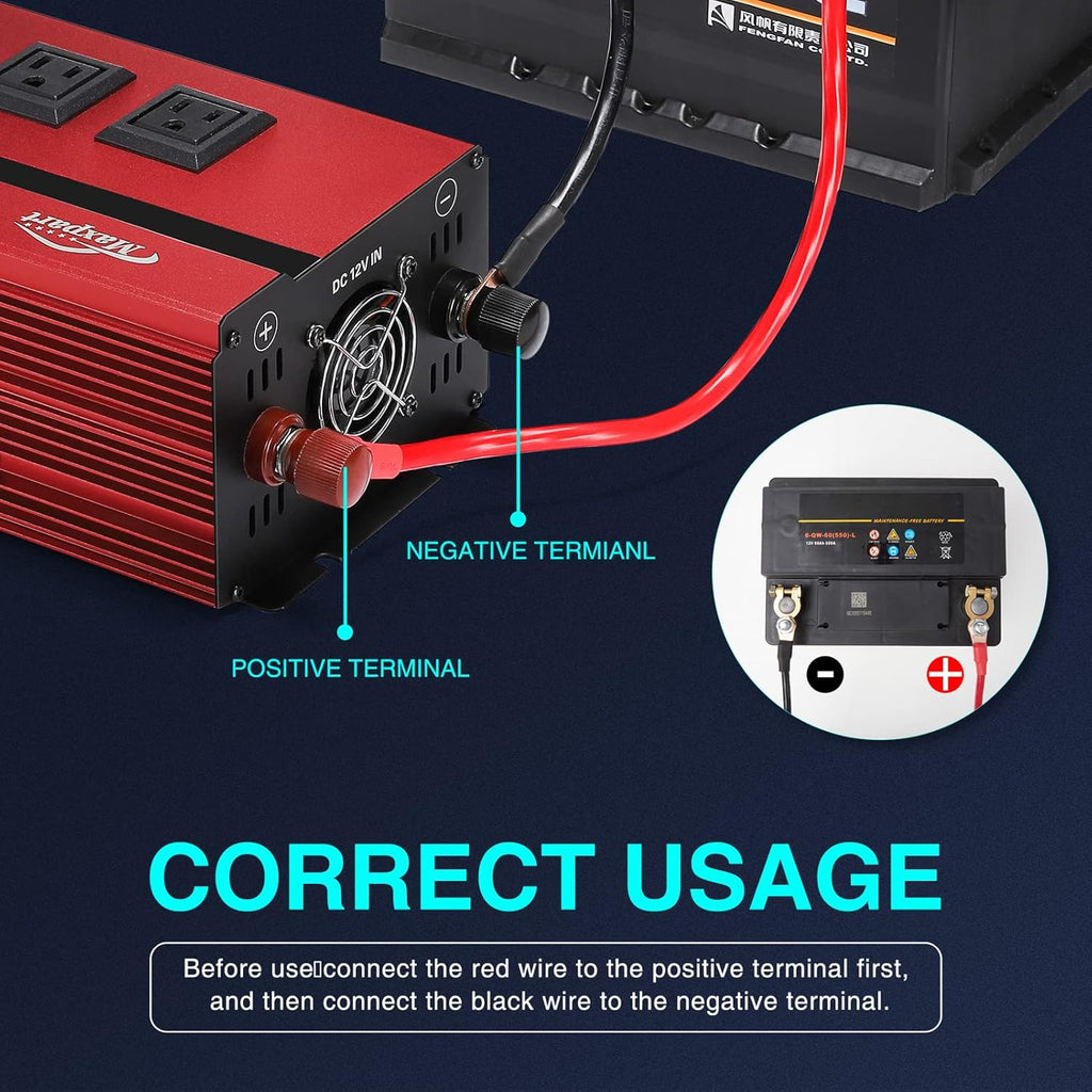 Maxpart 2000W Power Inverter 12V DC to 110V AC with 3 AC Outlets and USB Port D564