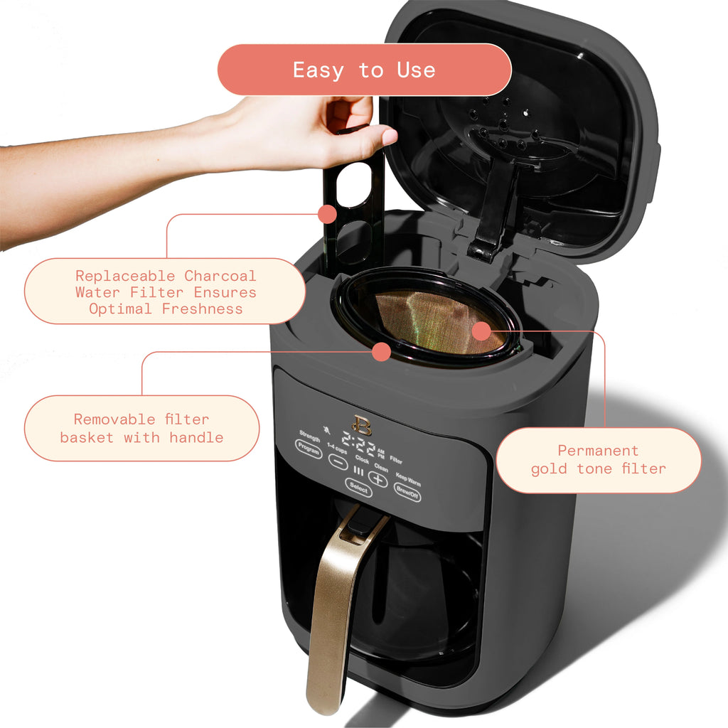 Beautiful 14-Cup Programmable Drip Coffee Maker with Touch Display, White Icing by Drew Barrymore F83994