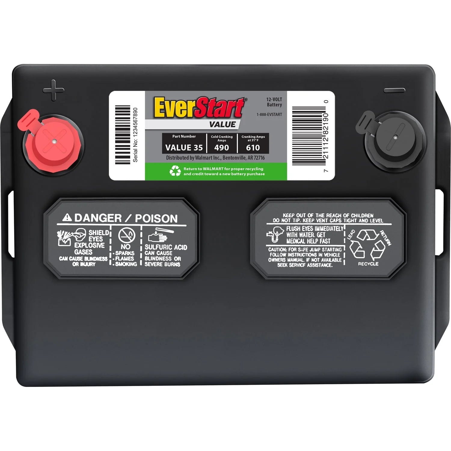 EverStart Value Lead Acid Automotive Battery Group Size 35 12 Volt 490 CCA W67739