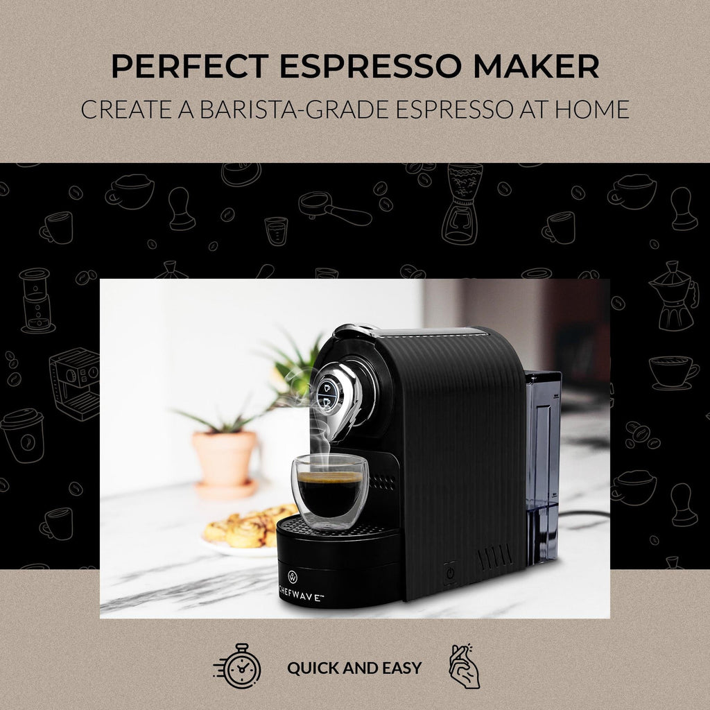 ChefWave Espresso Machine for Nespresso Capsules, Black, with Holder and Cups Z2142