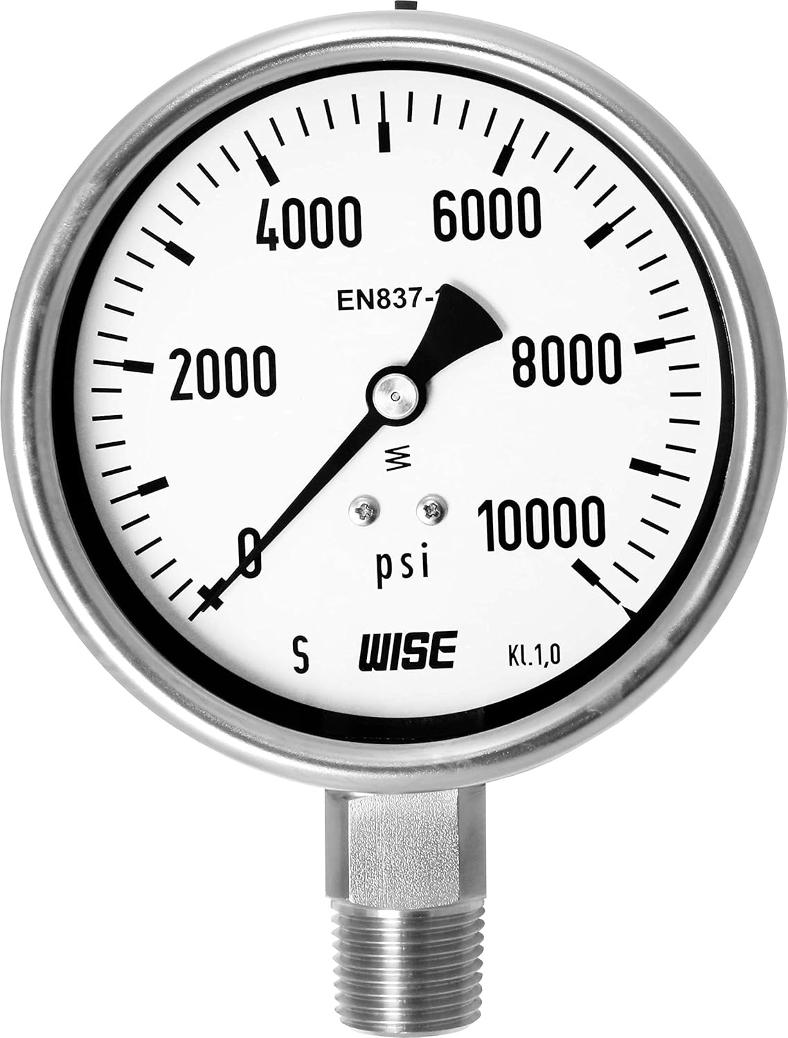 WISE Industrial Service Pressure Gauge P252 100mm(4") Dial, 1/2"NPT(M), Bottom Connection, 0~400psi, Full Stainless Steel Internals, Made in Korea Pack of 2
