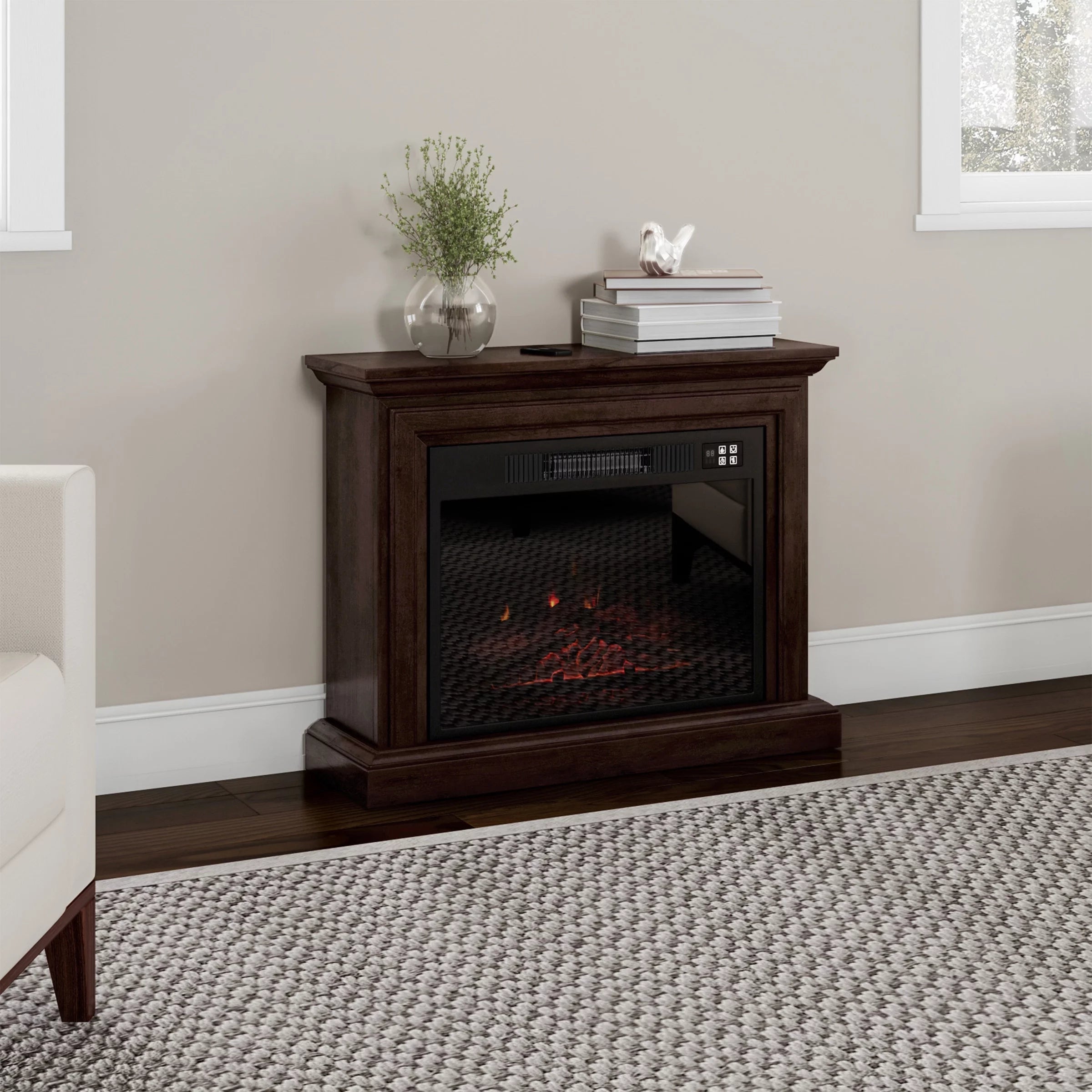 Northwest Mobile Electric Fireplace with Mantel, Remote Control, Brown Y30279