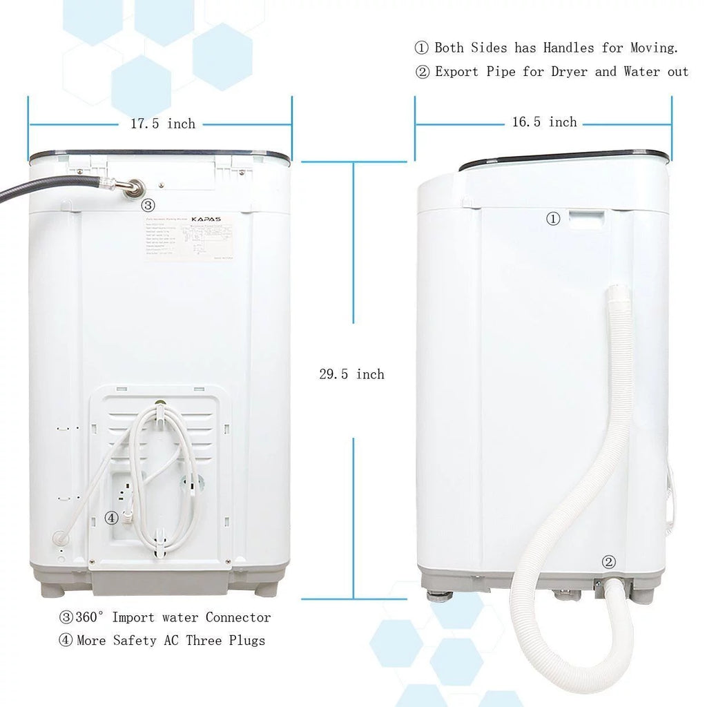 KAPAS Compact Fully Automatic 2-in-1 Washer & Spin Dryer, 8 lbs Capacity Z5317