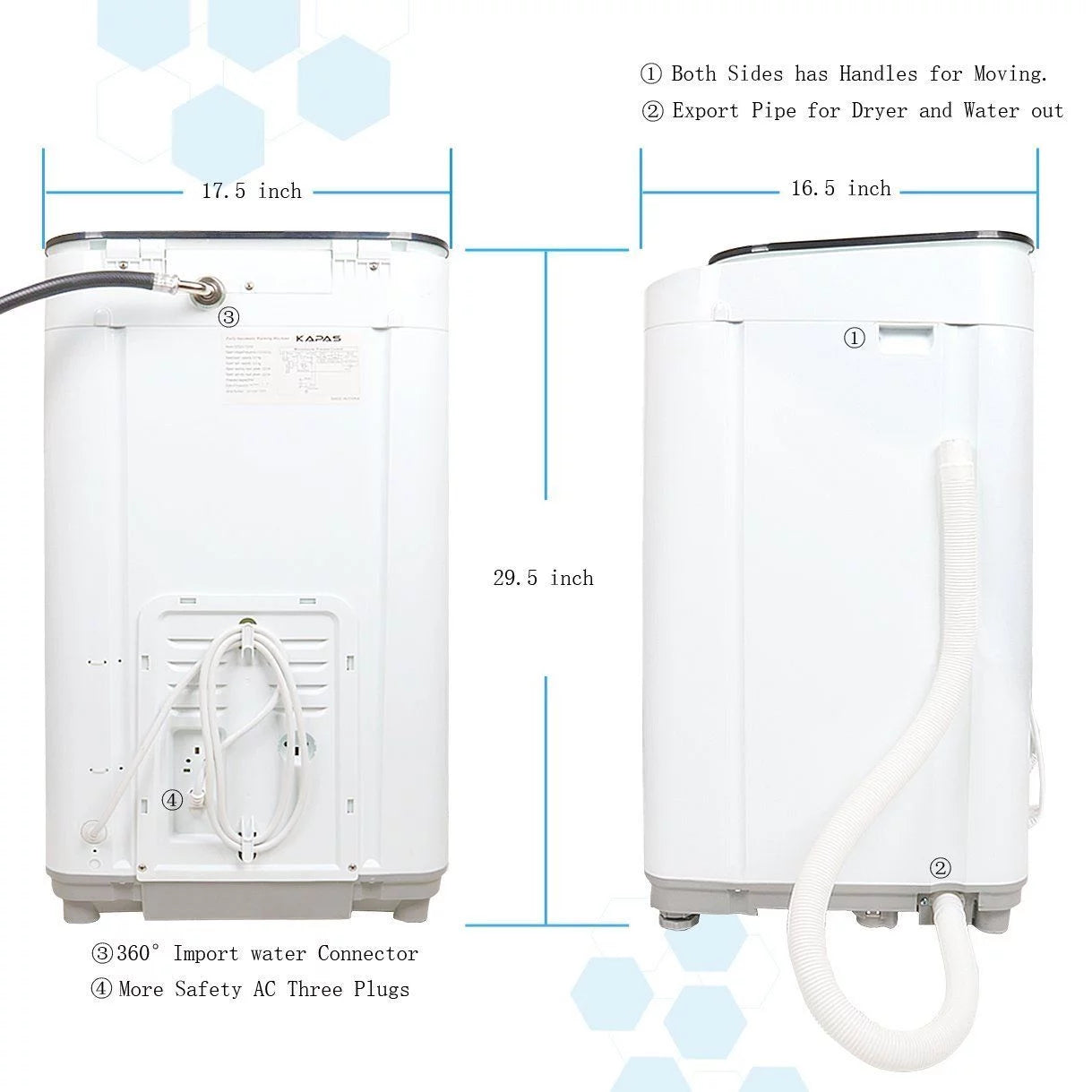 KAPAS Compact Fully Automatic 2-in-1 Washer & Spin Dryer, 8 lbs Capacity Z5317
