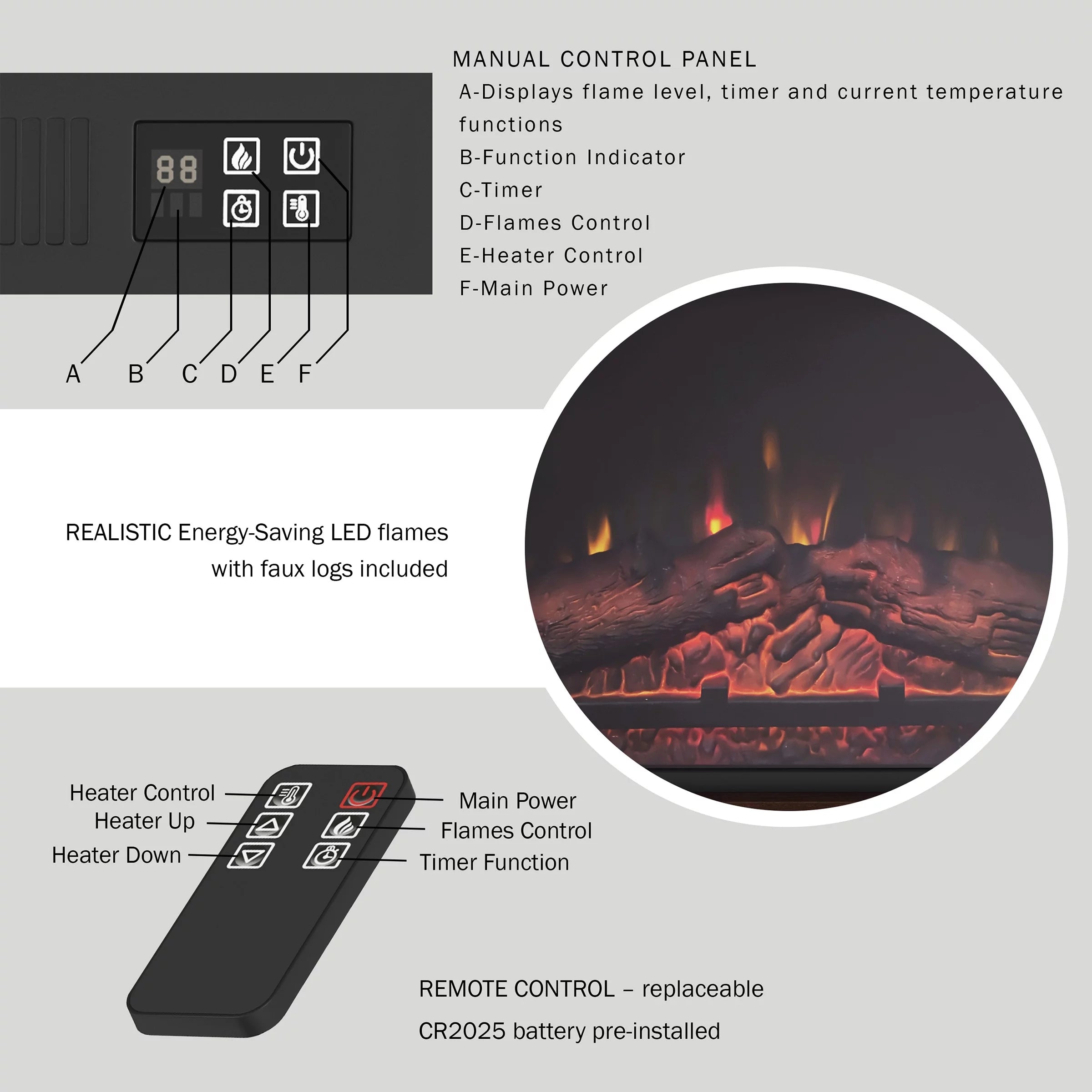 Northwest Mobile Electric Fireplace with Mantel, Remote Control, Brown Y30279