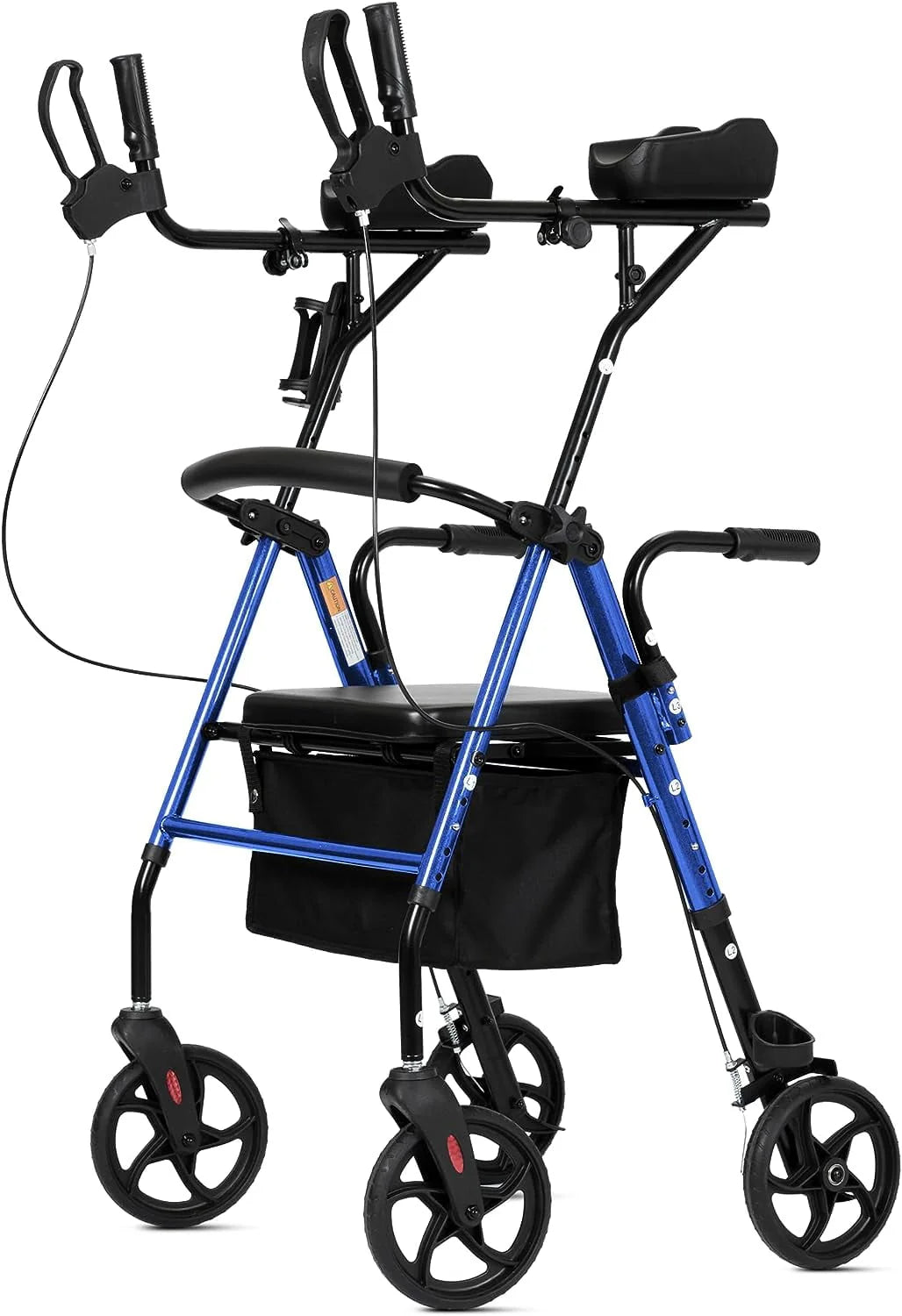 ELENKER Stand Up Folding Rollator Walker, Aluminum Upright Rollator Walker with Sitting Seat and Backrest for Seniors, Red